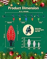 Vista 6 de Luces de Navidad C9 para exteriores con 110 clips de resorte, 81 pies, 110 luces LED C9, impermeables, conectables para exteriores, techo, patio