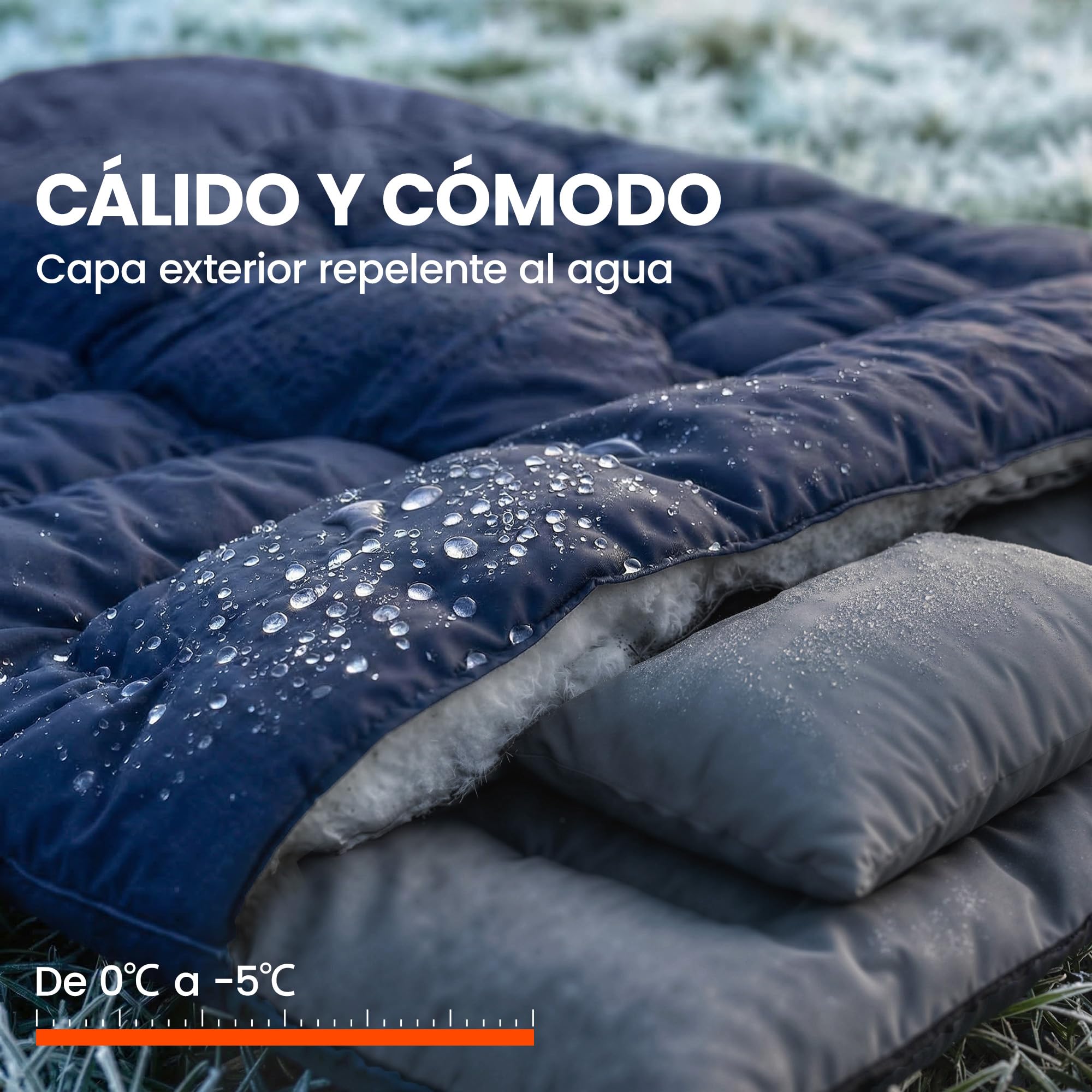 Outsunny Saco de Dormir Doble Adulto, Ligero, Tamaño Queen para 2 Personas 3 Estaciones, Saco de Dormir Rectangular con 2 Almohadas y Bolsa Transporte, para Días Fríos, Acampar, Senderismo Azul Oscuro
