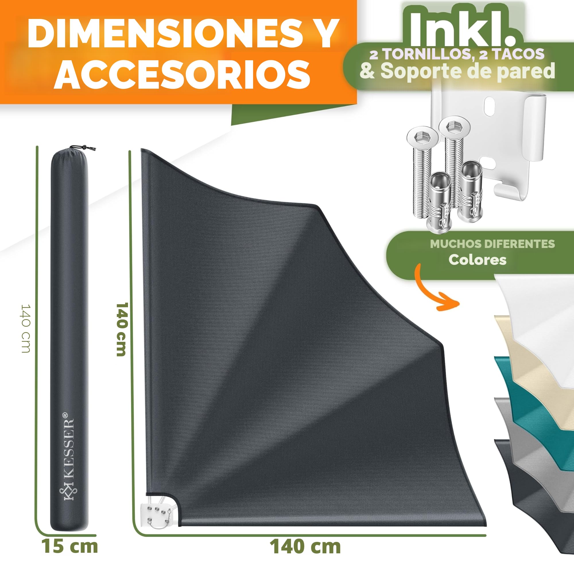 KESSER® Toldo de Balcón Plegable con Soporte de Pared | 140x140cm | Protección Visual Viento Balcón | Paravientos | Resistente a la Intemperie | Material de Montaje Incluido | Antracita