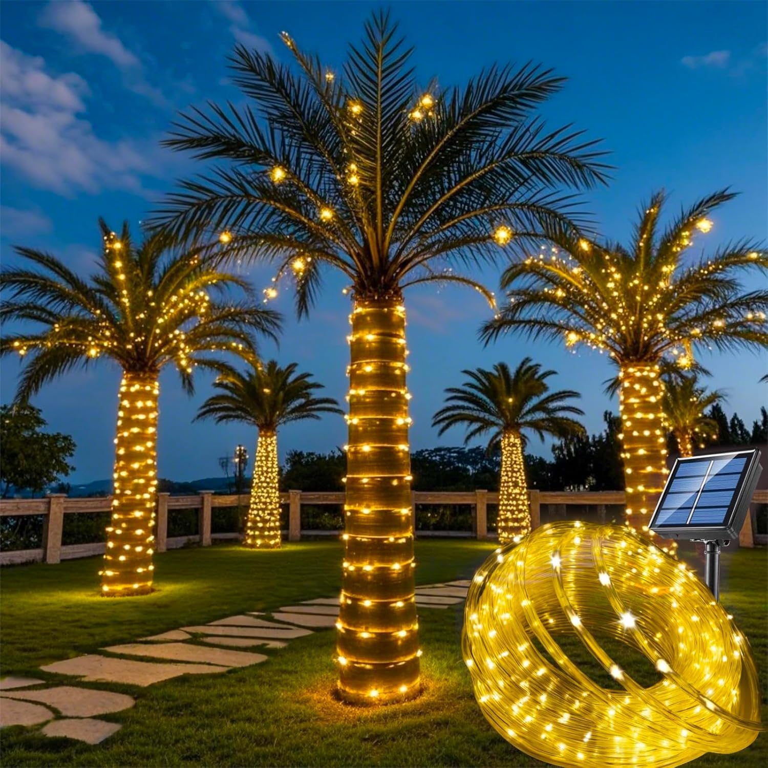 12M Solar Rope String Lights -Warm White 100 LEDS, Waterproof Outdoor Solar Strip Lights, Decorative Fairy Tube Lights for Garden, Decking, Patio, Porch, Caravan, Camping, Party, Halloween &Christmas