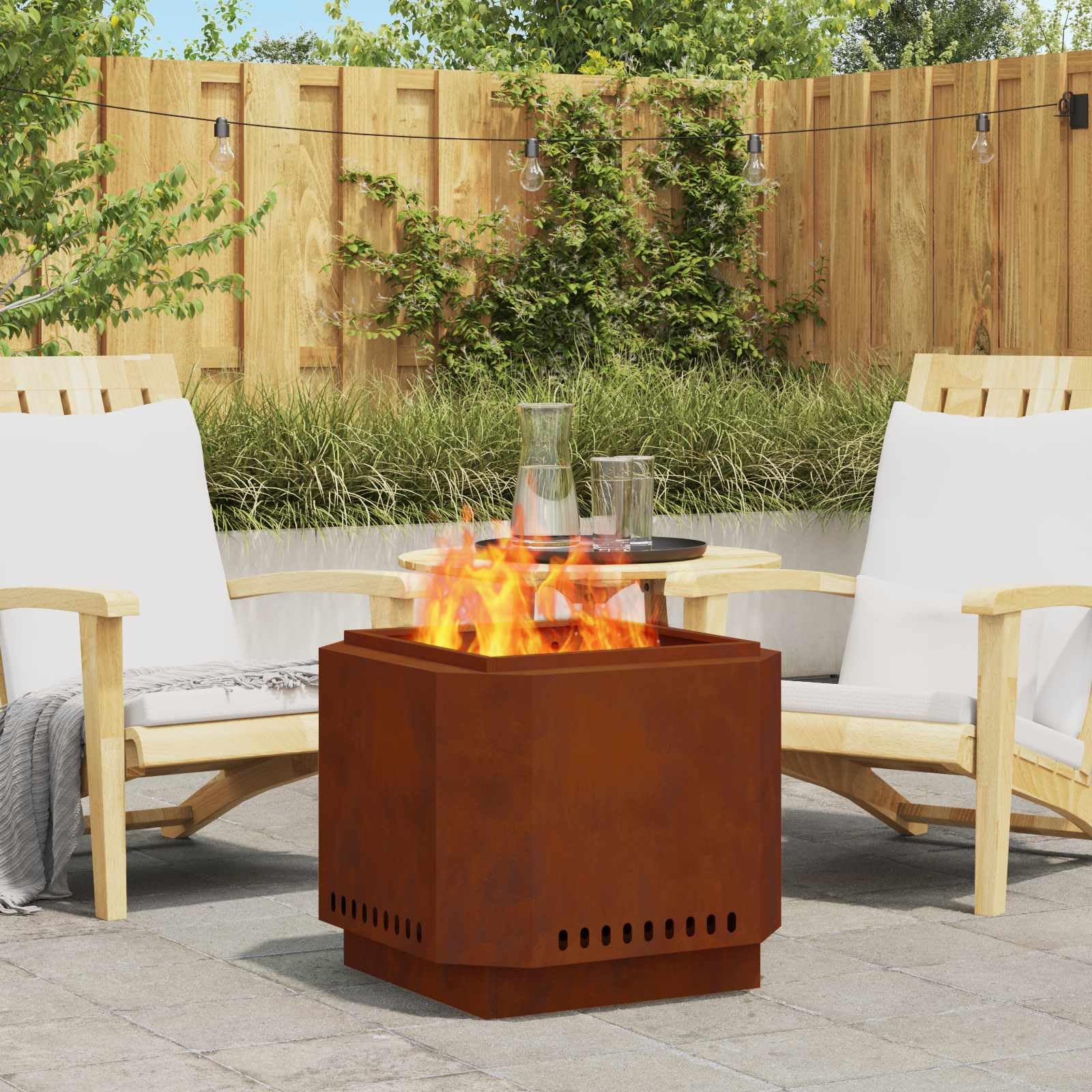 vidaXL Hoguera Sin Humo Marrón 58 x 58 x 51 cm Acero al Carbono, Hogar Moderno, Calentador Resistente para Patio, Chimenea de Jardín, Punto de Encuentro Social