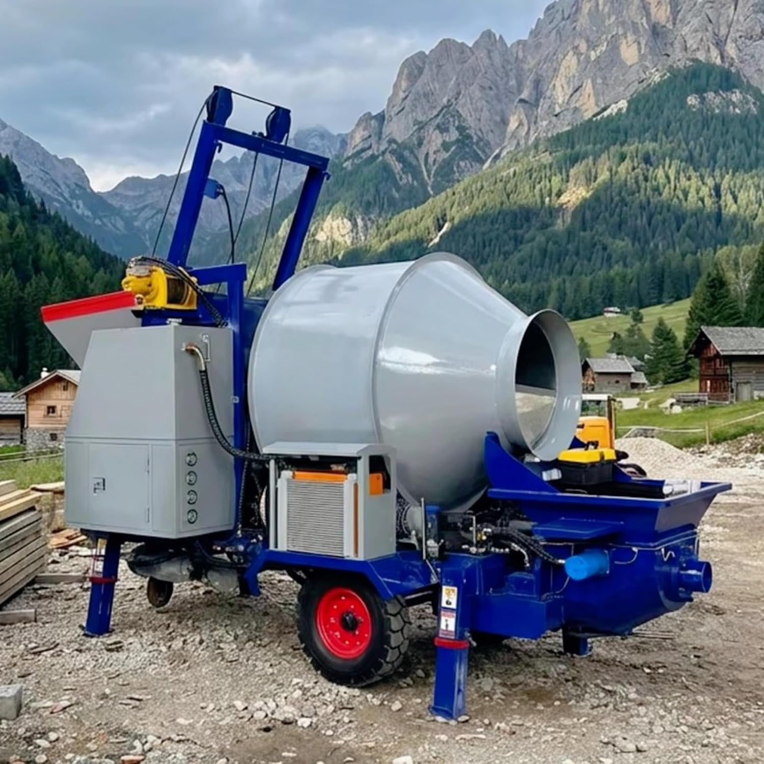 Portable Concrete Mixer with Pump for Landscaping, Mini Concrete Pump for Swimming Pools, Mobile Cement Mixer Pump for Retaining Walls