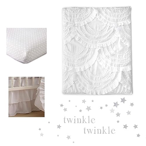 Miniatura 6 de Levtex Baby - Juego de cama Skylar para cuna - Juego de guardería - Blanco - Volantes suaves en cascada - Juego de 4 piezas incluye edredón, sábana