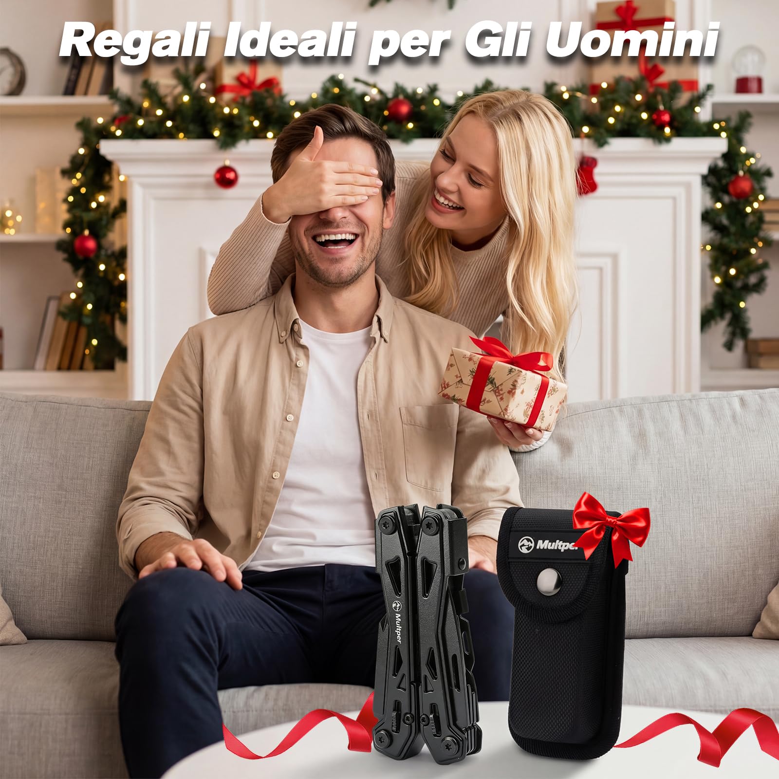 Multper Regalo Uomo, 26-in-1 EDC Multitool, Pinza Multiuso con Coltellino, Pinze Ad Ago, Tronchesino, Set di Cacciaviti e Altro, Attrezzatura di Sopravvivenza e Campeggio, Acciaio Inossidabile, Nero