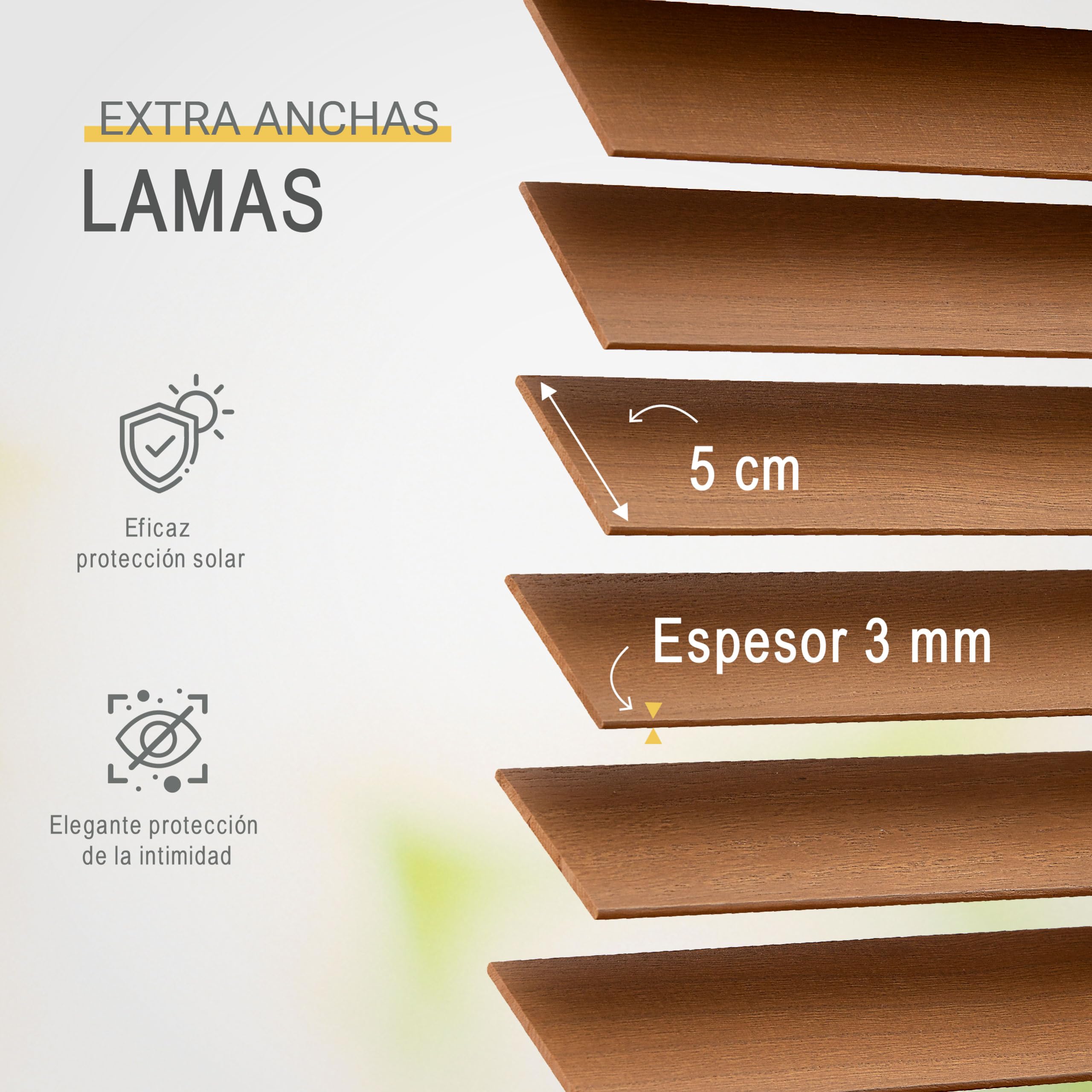 Sol Royal Persiana de Madera de 50 mm de Lamas Extra Anchas - Persiana para Ventana de 70x250 cm de Madera de fácil instalación en Pared y Techo - Roble - BE5