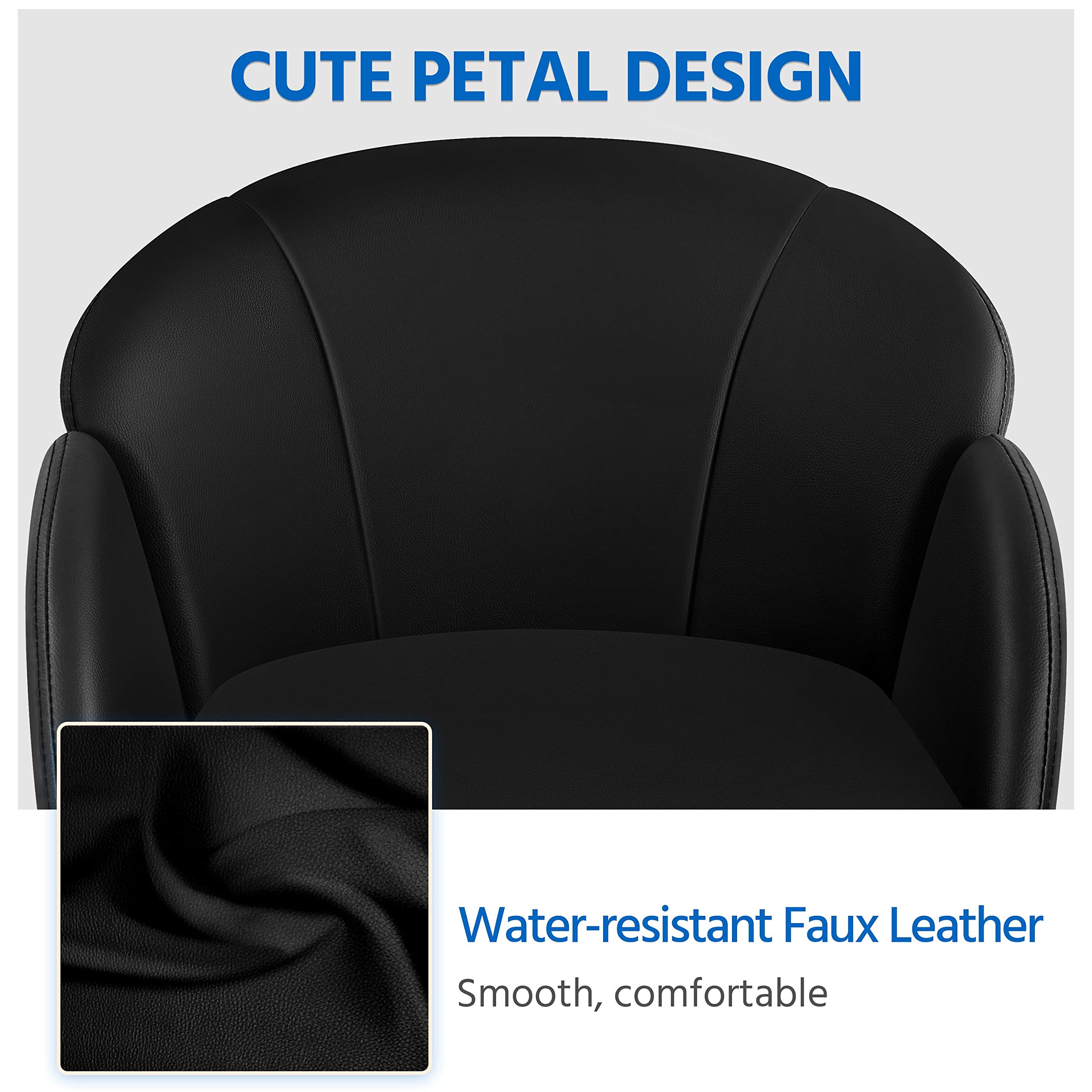 Yaheetech Homeoffice Stuhl, Blütenblatt-Design Schminkstuhl, Schwarz | Schreibtischstuhl mit Wippfunktion, bis 136 kg belastbar, mit Armlehnen für Schlafzimmer, Büro, Wohnzimmer, Kunstleder