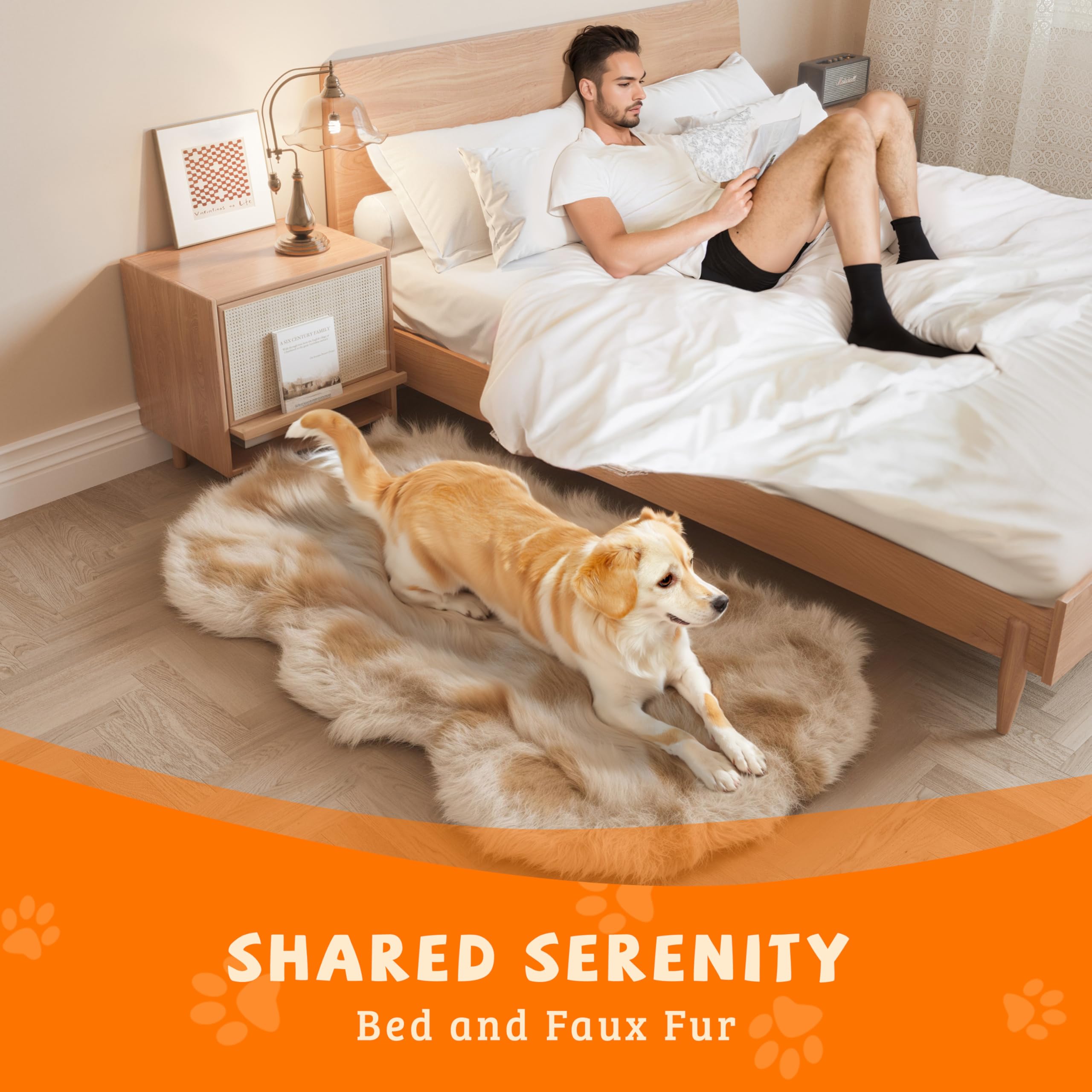 Luxus Fellteppich Orthopädisches Hundebett für Grosse Hunde, 127 x 80 x 8CM Kunstfell Hundebett Orthopädisch for Mittelgroße, Waschbar Lammfell Hundedecke für Wohnzimmer Dekor