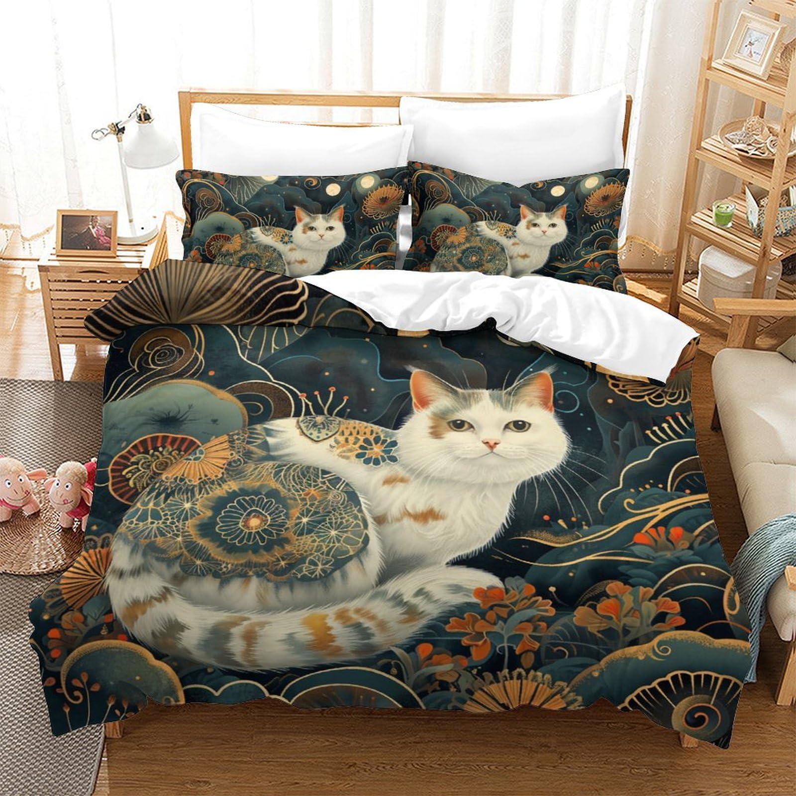 Housse de couette chat 3D microfibre de qualité supérieure parure de lit 200x200