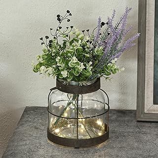 Vintage Glass Farmhouse Vase, Rustic Lantern Decor with Plants Lavenders...