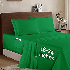 Elegant Comfort Luxury 1500 Premium Hotel Quality Microfiber 4-Piece Sheet Set - Soft, All Around Elastic 18-24 Inches Deep Fitted Sheet - Extra Deep Pocket Sheets, King, Emerald Green