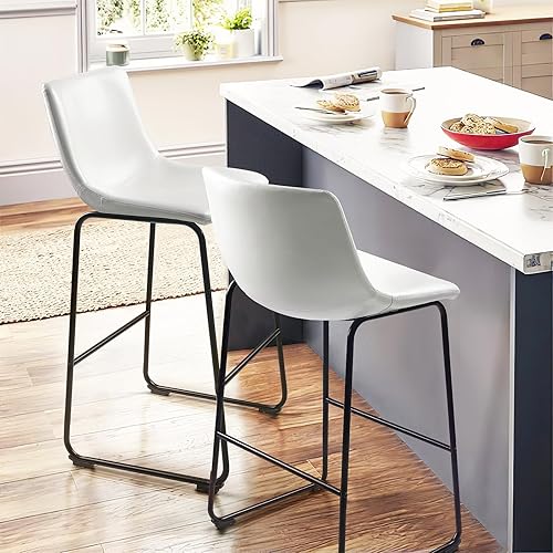 Miniatura 9 de PUKAMI Juego de 4 taburetes de bar de 26 pulgadas, taburetes de bar de altura de mostrador, taburete de bar de cuero sintético, sillas de comedor