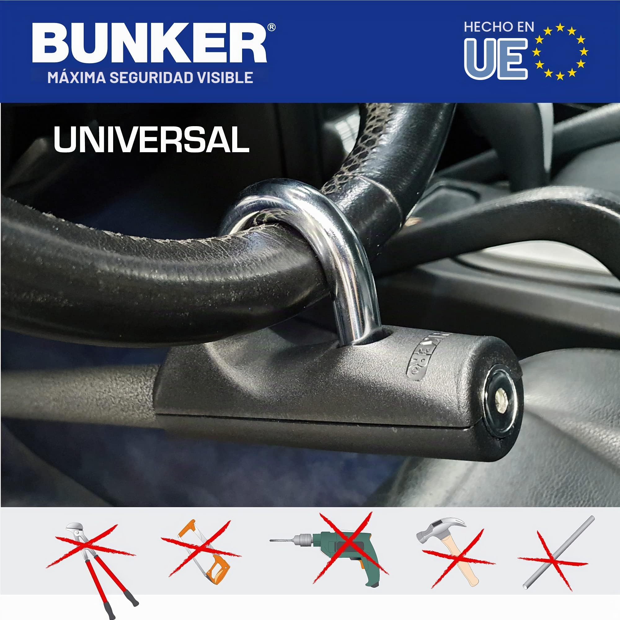 Bunker BB83/B Barra Antirrobo Coche Alta Gama Volante Pedal 80cm max, Fácil Ajuste Más Preciso, Bloqueo Inmovilizador Antirobo Freno Embrague para Auto, Furgoneta, Caravana Camper Camion
