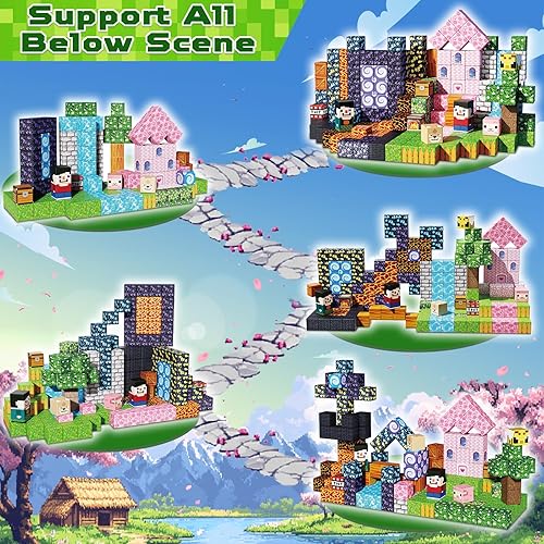 Miniatura 3 de Goody King Bloques de construcción magnéticos de 200 piezas, juego de aventura de bosque y volcán, juguetes de aprendizaje STEM para niños a partir