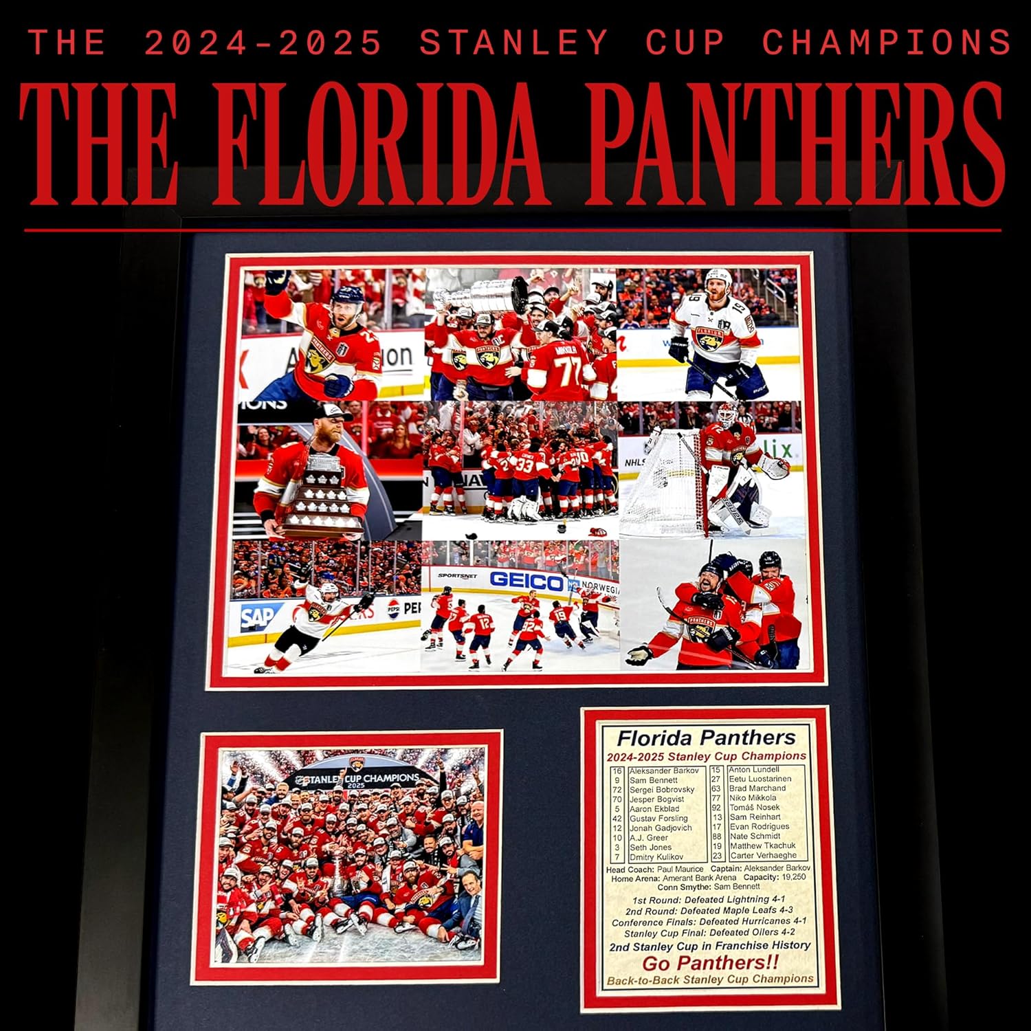 Florida Panthers 2024-2025 Stanley Cup NHL Champions | Collectible Ice Hockey Memorabilia | Framed Picture & Photo Collage Gift, Man Cave Wall Art, Home Décor (Mosaic, 12"x15")