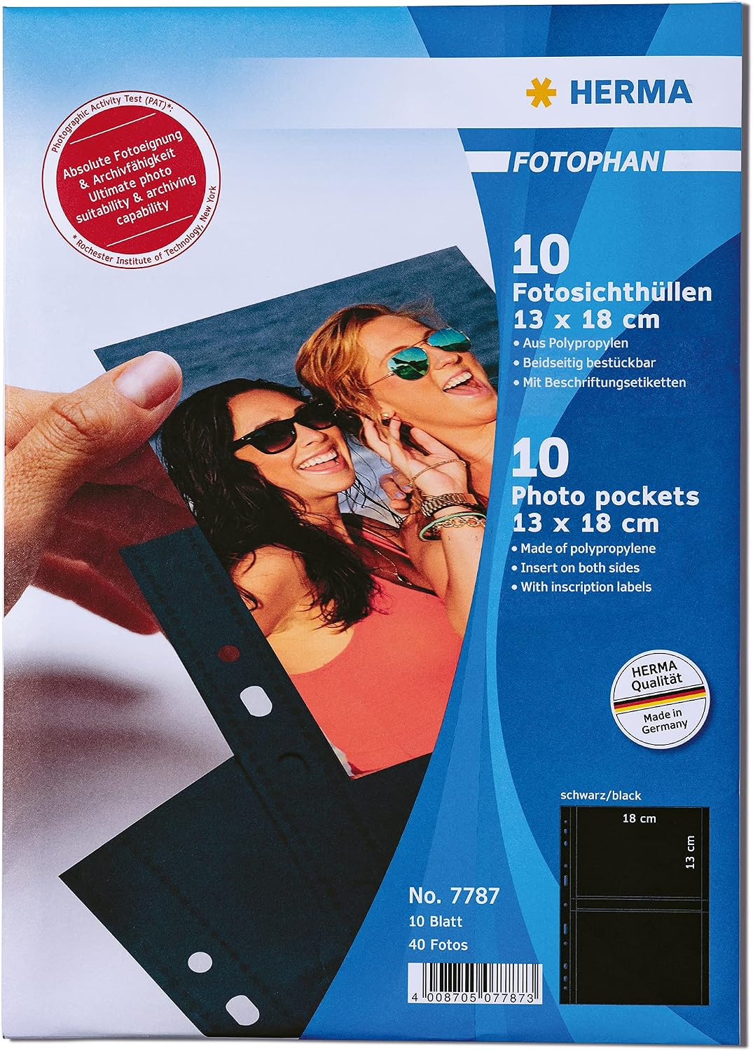 HERMA Photo Pockets for Ring Binder Albums Acid Free, 18 x 13 cm Landscape Format, 40 Pockets, Black - Image 3