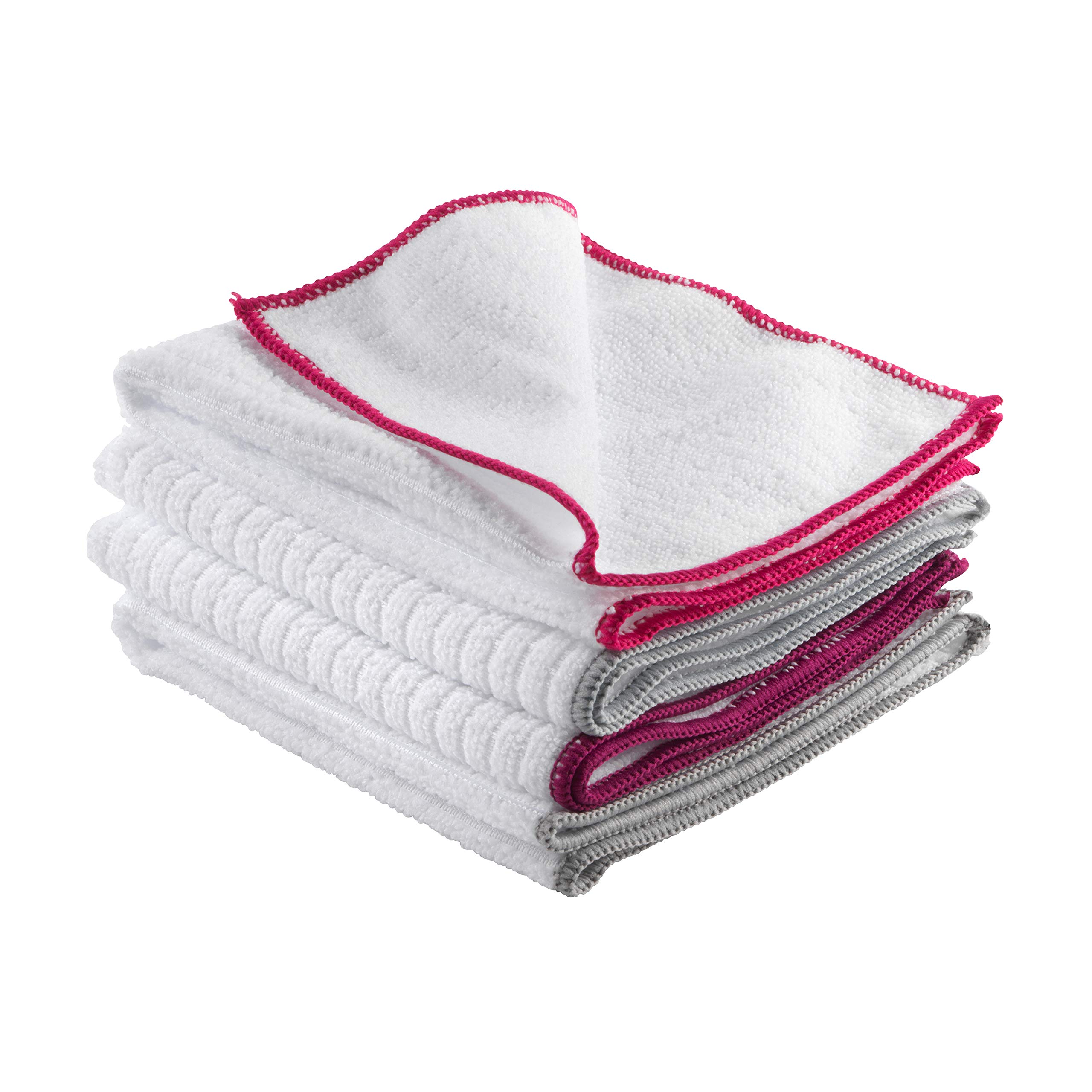 KL077714UFEU7 Microfibre Antibac Dish Cloths, Super Absorbent Multipurpose Kitchen Cleaning Cloths, Washable and Reusable, 4 Pack, Cloth for Polishing, Washing & Dusting, Pink/White