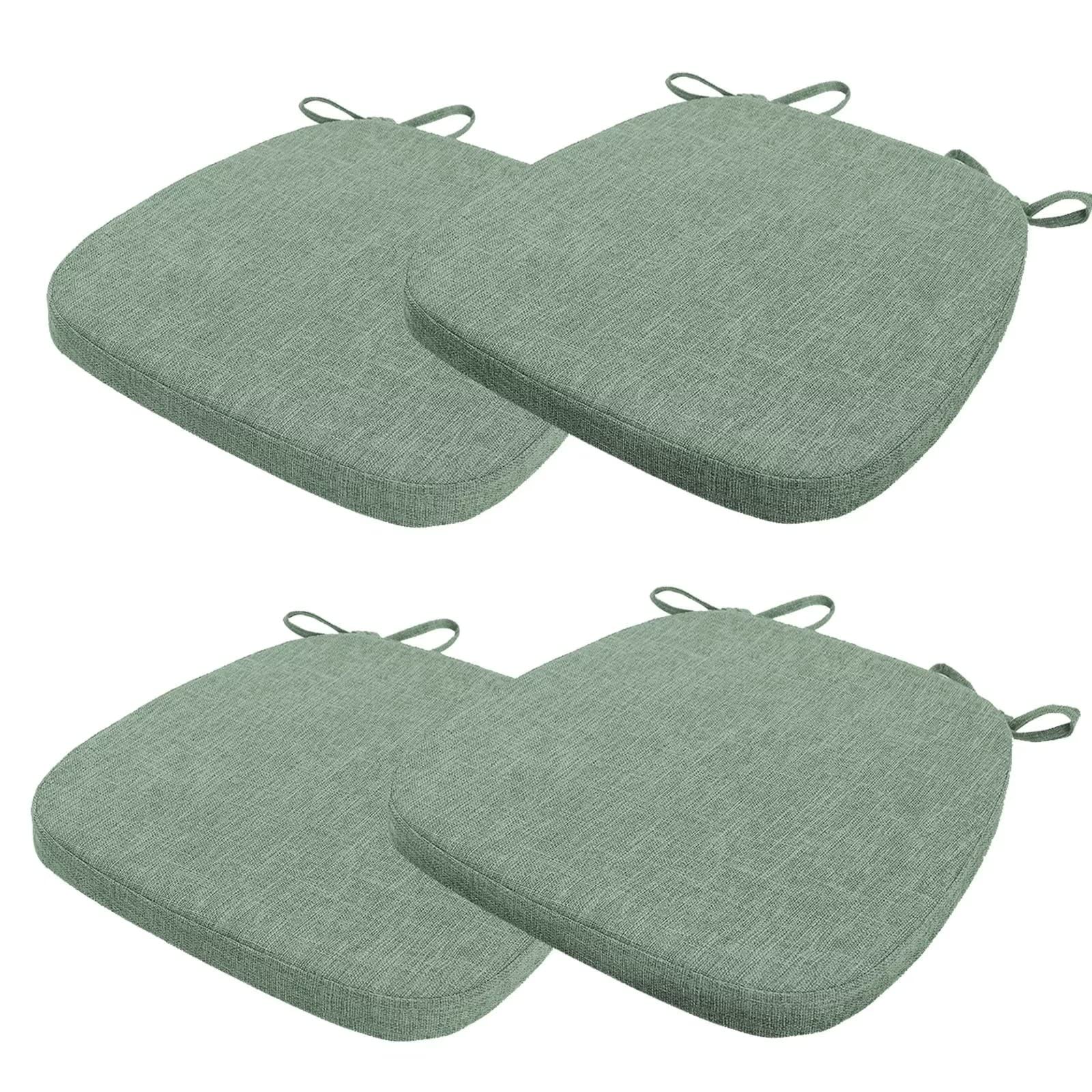 Lot de 4 Coussins de Chaise 40 x 38 x 3 CM,avec Sangles,Coussin de siège détachable antidérapant，Idéal pour la décoration de la Cuisine et du Salon,Vert Onyx