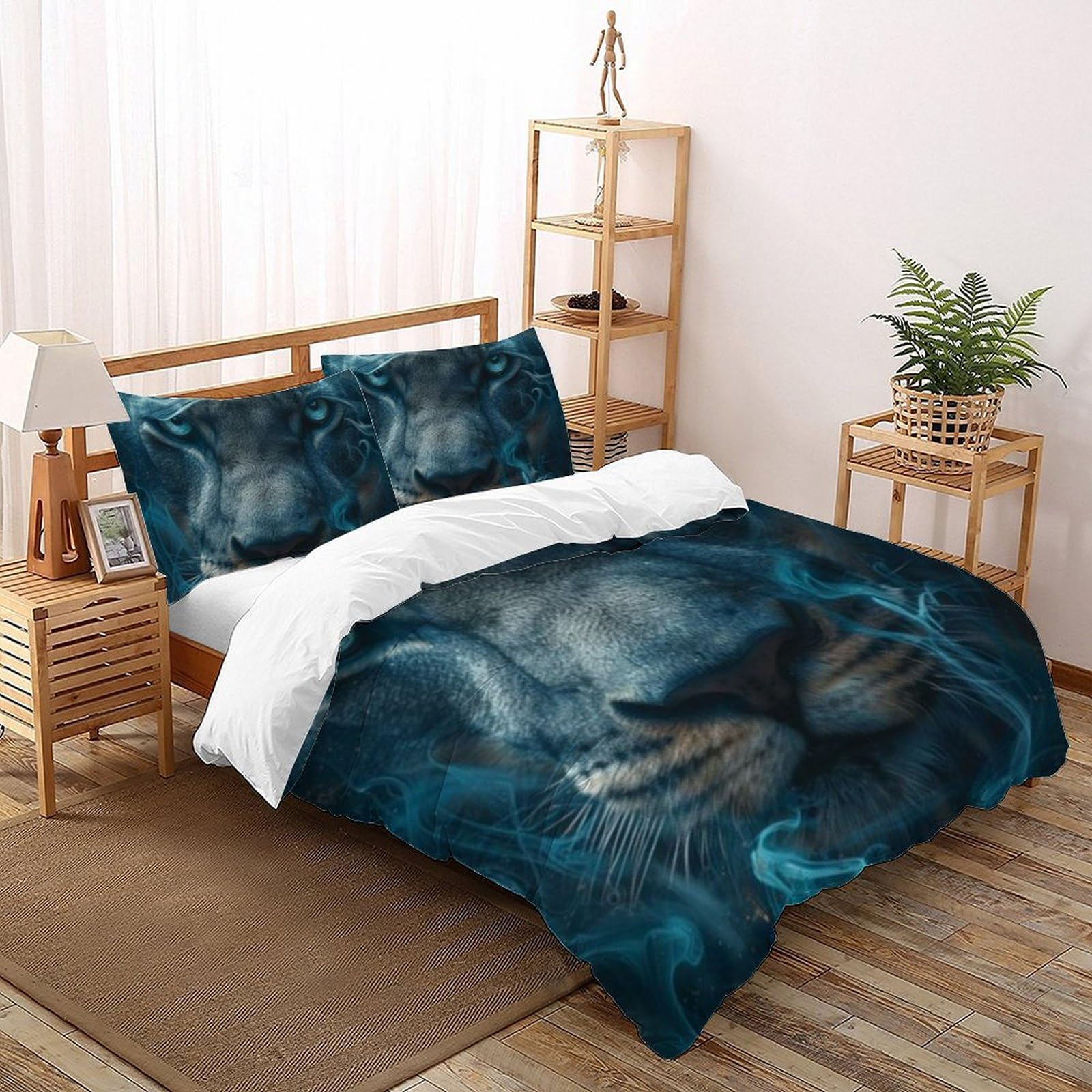 Housse de couette imprimé 3D animaux en microfibre douce et infroissable pour grand lit adulte