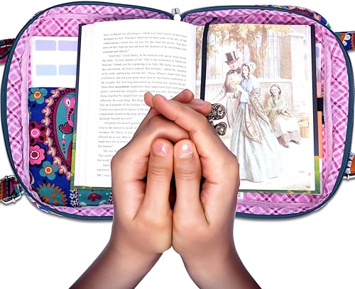 Miniatura 6 de Funda para la Biblia para mujer con correas ajustables, bolsa de transporte extragrande para la Biblia con bolsillo con cremallera, 11.3 x 8.3 x 2.7