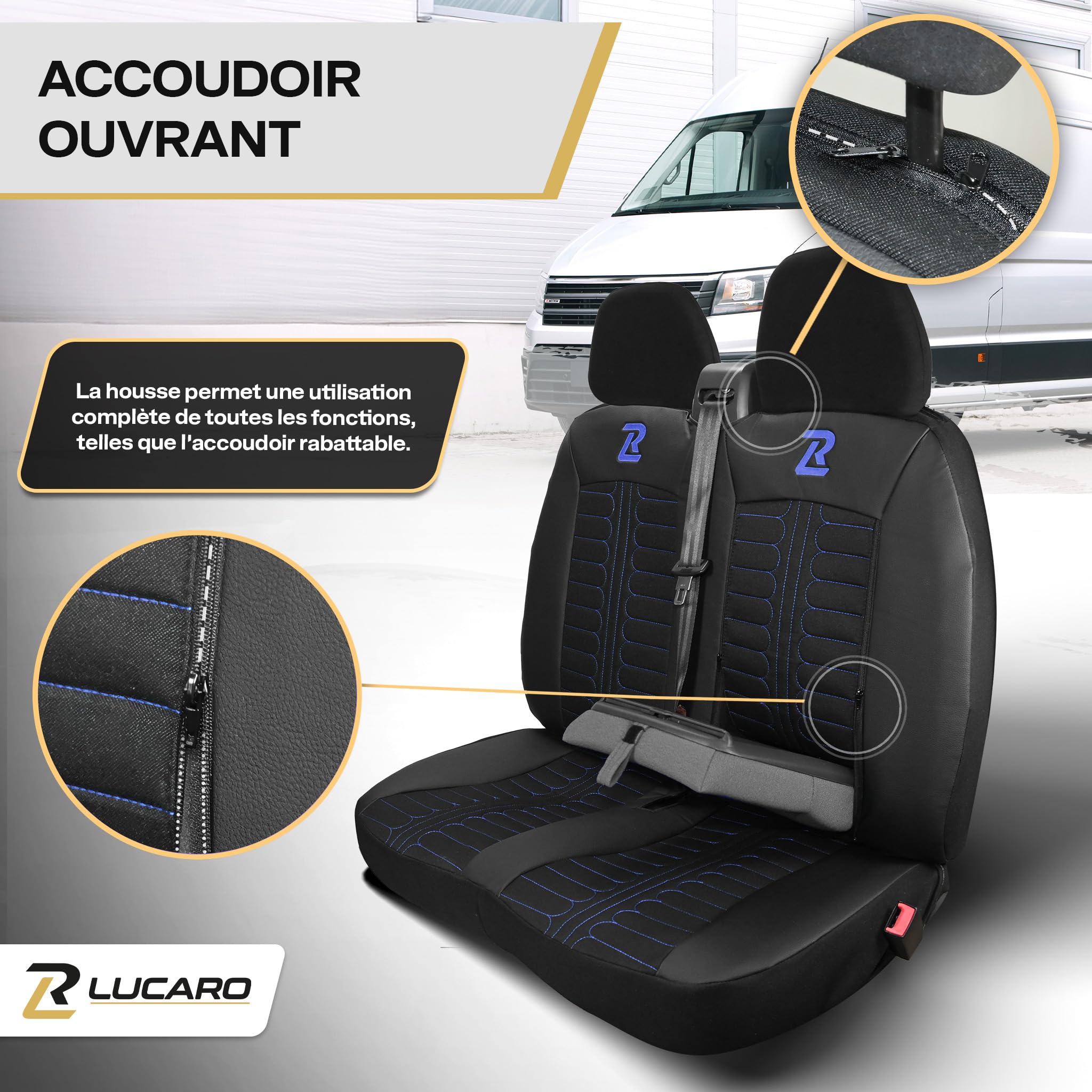 Housse de siège pour Fiat Ducato, Peugeot Boxer Citroën Jumper, Opel Movano | LUCARO Ensemble de housses de sièges avant 1+2 pour C RAM Promaster, housses de sièges auto en similicuir