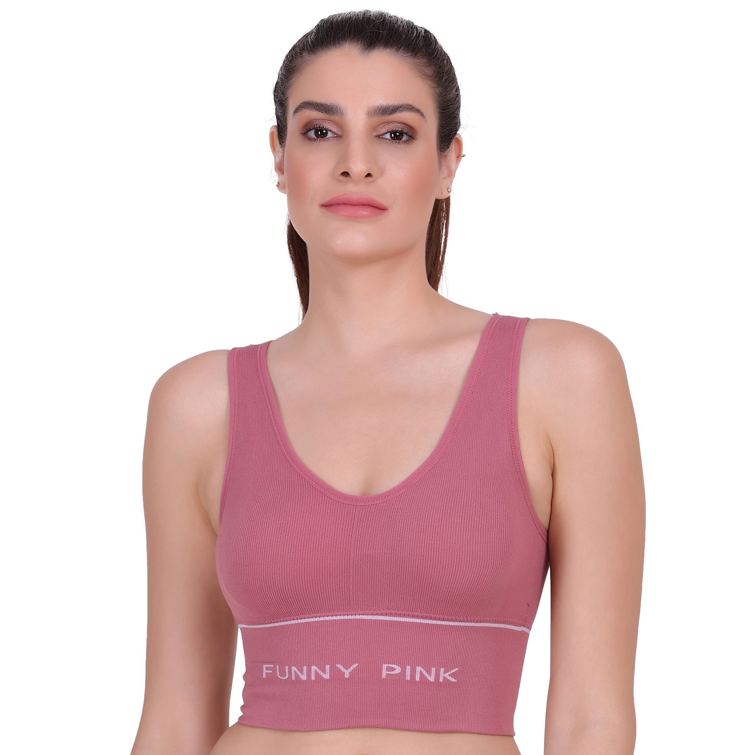 Funny PinkWoman Lightly Padded Sports Bra Free Size (S1927)