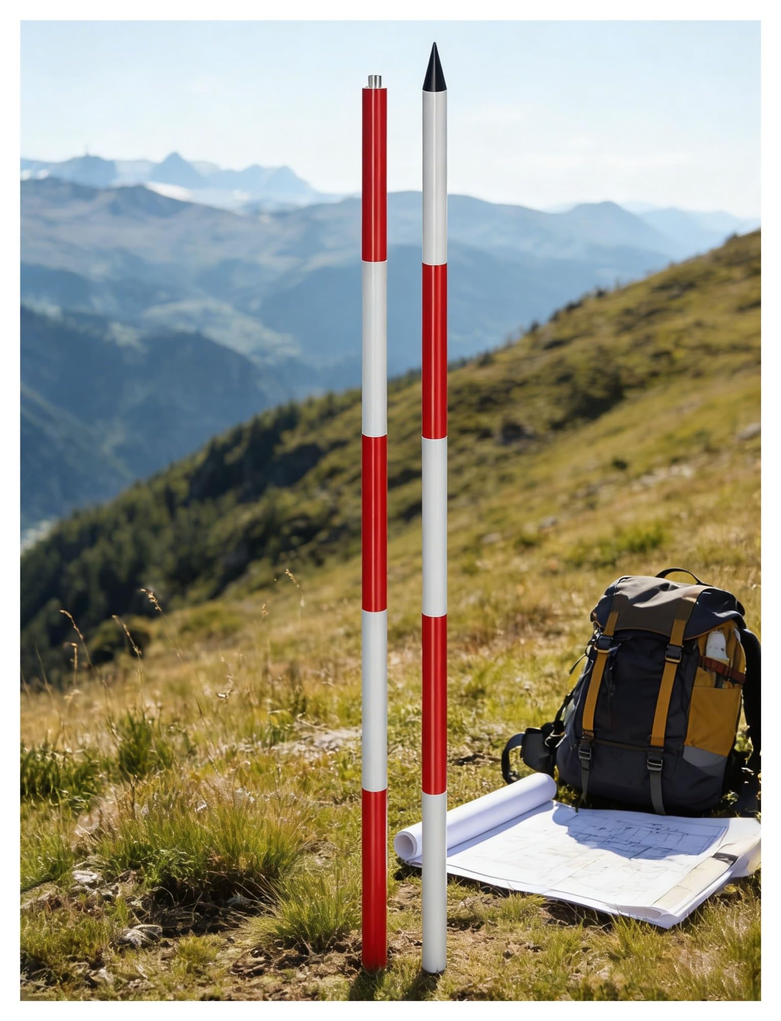 Poste topográfico de aluminio de 2/3/5 metros, rojo ajustable for topografía, construcción de carreteras y establecimiento de sitios(200cm/6.6ft)