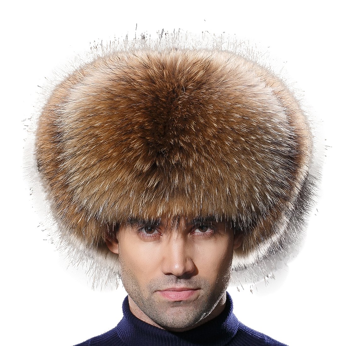 URSFUR Winter Men Hat Real Raccoon Russian Ushanka Trapper Cap