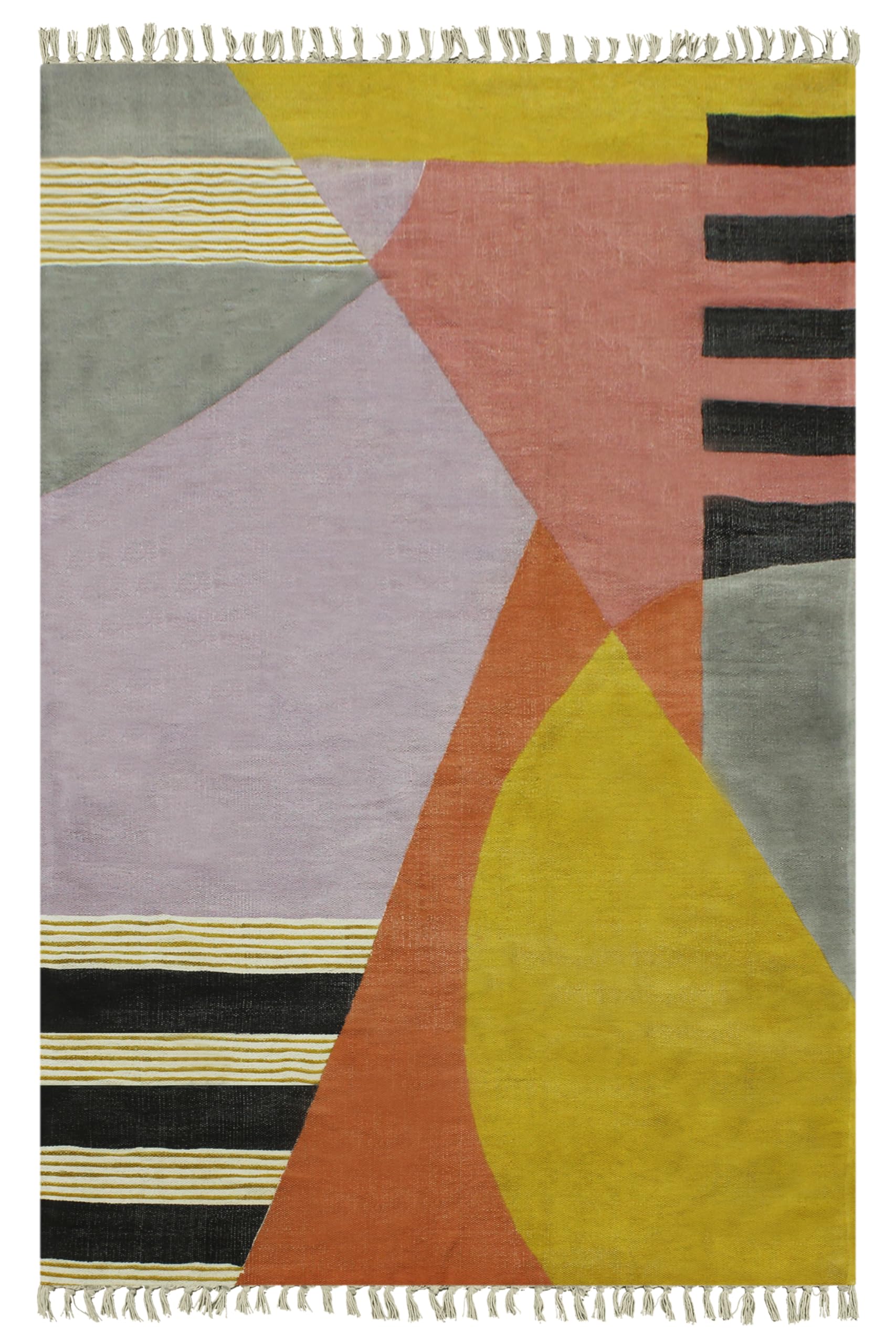 Tapis Kilim en coton avec motif géométrique jaune rose