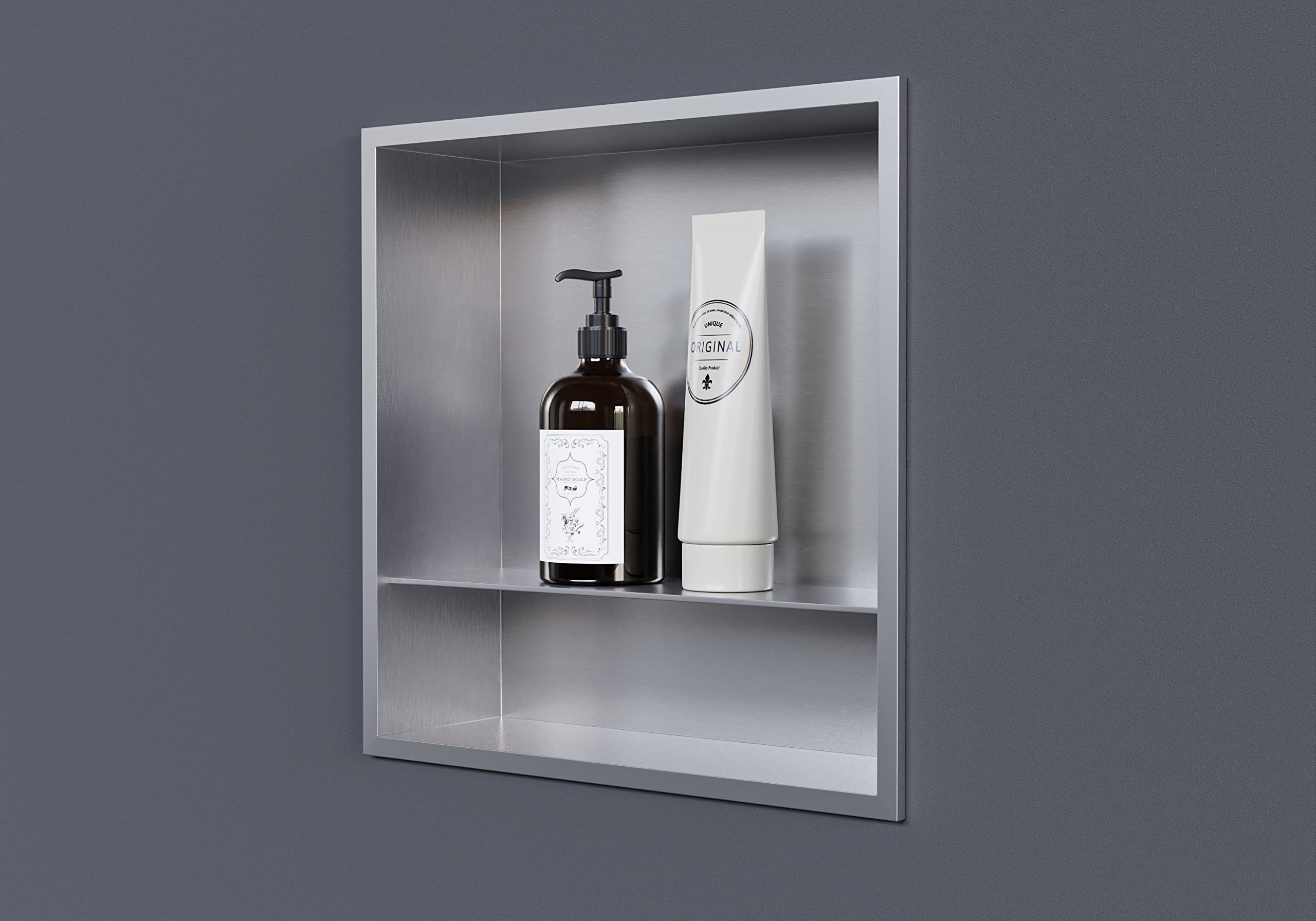 BERNSTEIN Stainless steel recessed niche NT303010X with storage compartment - 30 x 30 x 10 cm Installation shelf, Flexible installation - Ideal shower