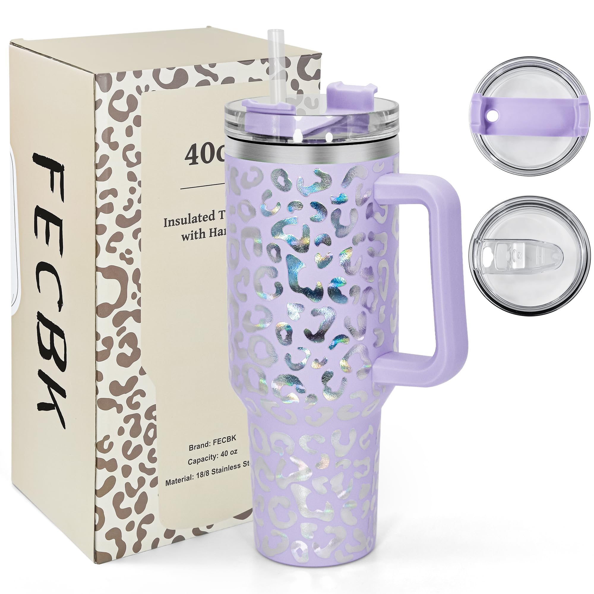 FECBK 40oz Tumbler with Straw and Lid 1.2L, 100% Leak-Proof Travel Mug with Handle