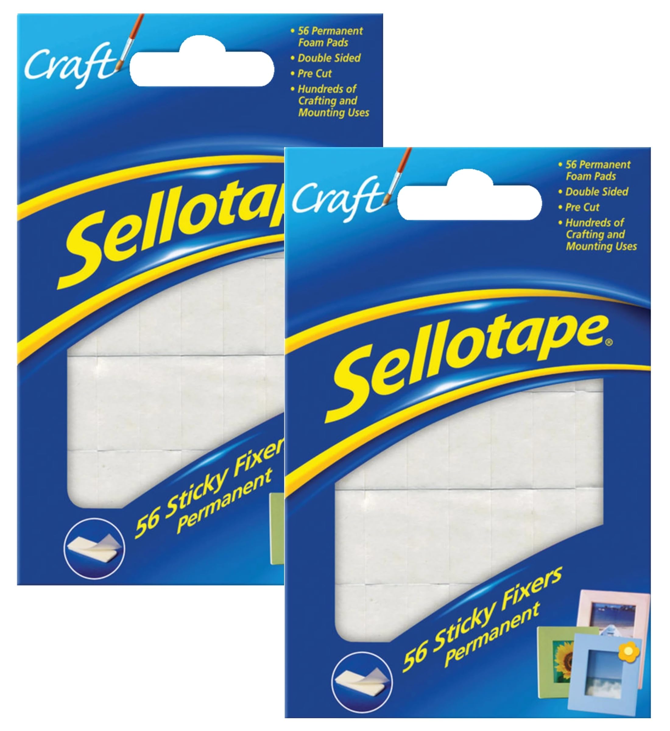 GETINSTYLE SHOP Bundle - 2 Packs of 56 Sellotape Sticky Fixers, Double Sided Foam Pads, 12x25mm