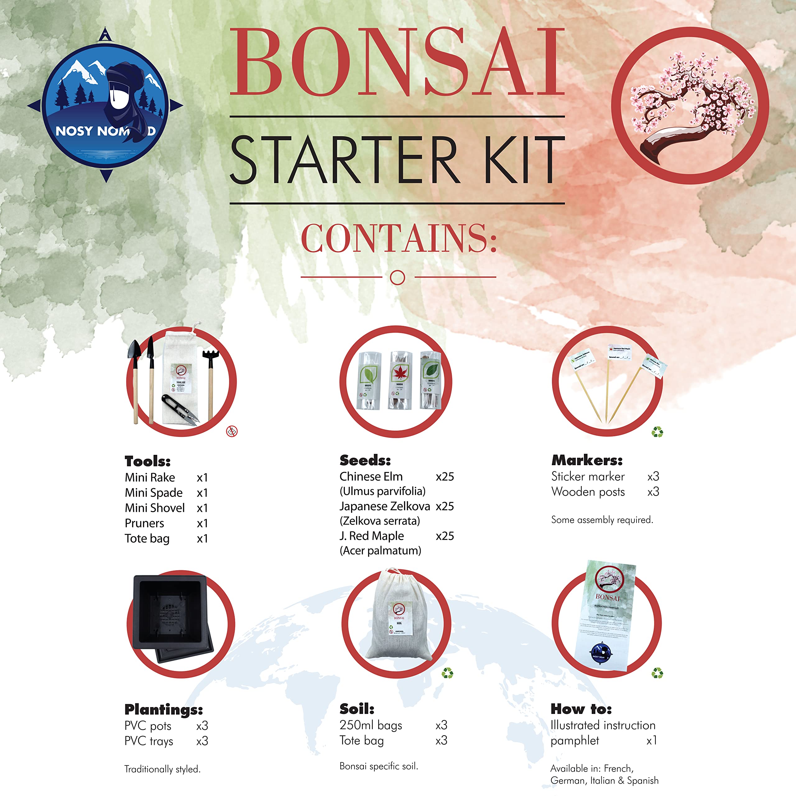 Kit de Démarrage Bonsai Japonais Authentique - 3 Variétés de Graines, Terreau, Pots, Outils, Coffret Cadeau