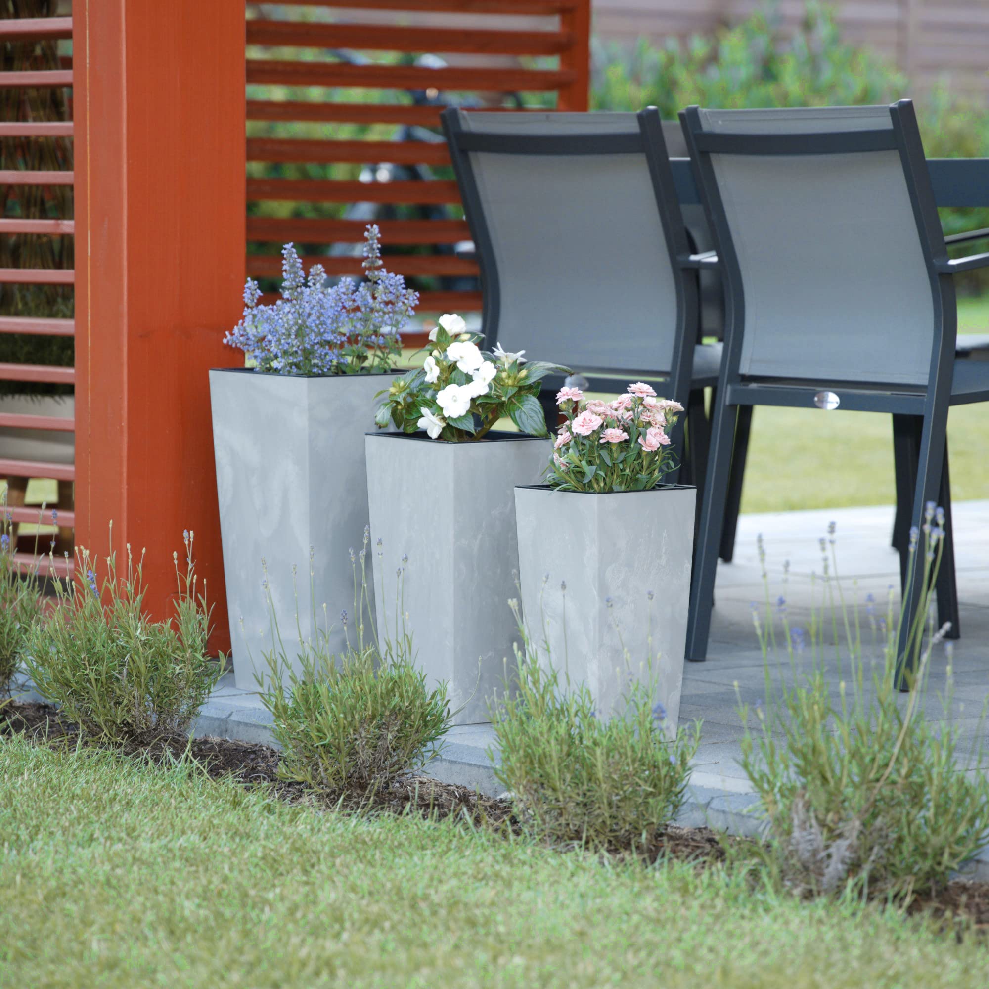 botle Fioriera 49 L con inserto 25 L effetto cemento H 610 mm vaso in plastica vaso quadrato cemento struttura, grigio, per interni ed esterni giardino patio soggiorno terrazza W