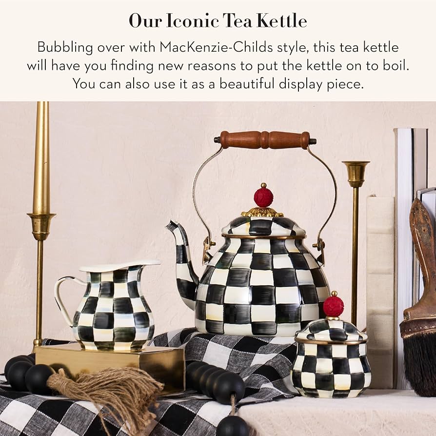 Amazon | MacKenzie-Childs Courtly Check Enamel Tea Kettle 2 Quart