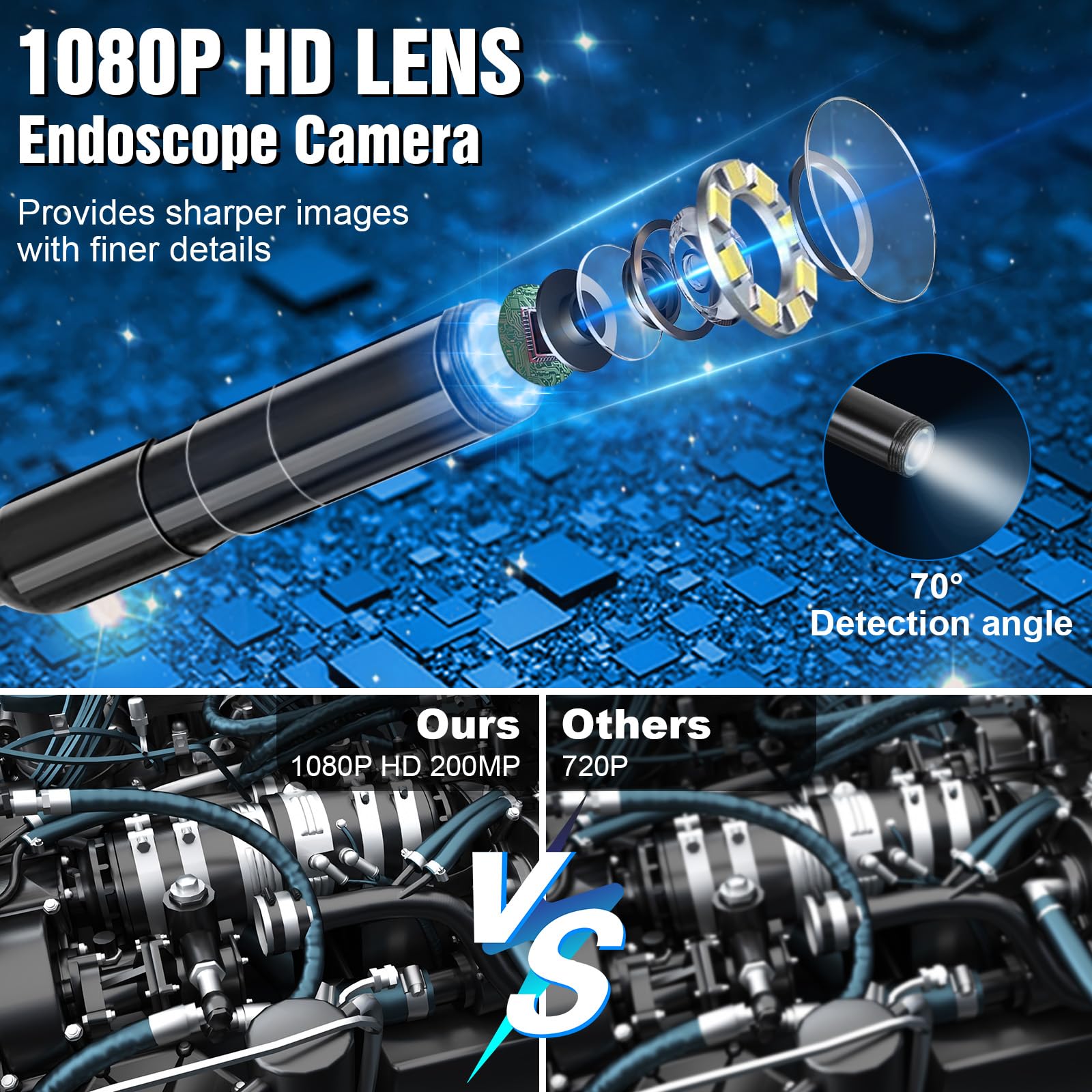Romon Kamera inspekcyjna, 8,2 mm Endoskop przemysłowy, endoskop 10800P HD Endoskop kamera inspekcyjna rura wodoodporna IP67 Cyfrowa kontrola kamery z 8 lampkami LED do smartfona