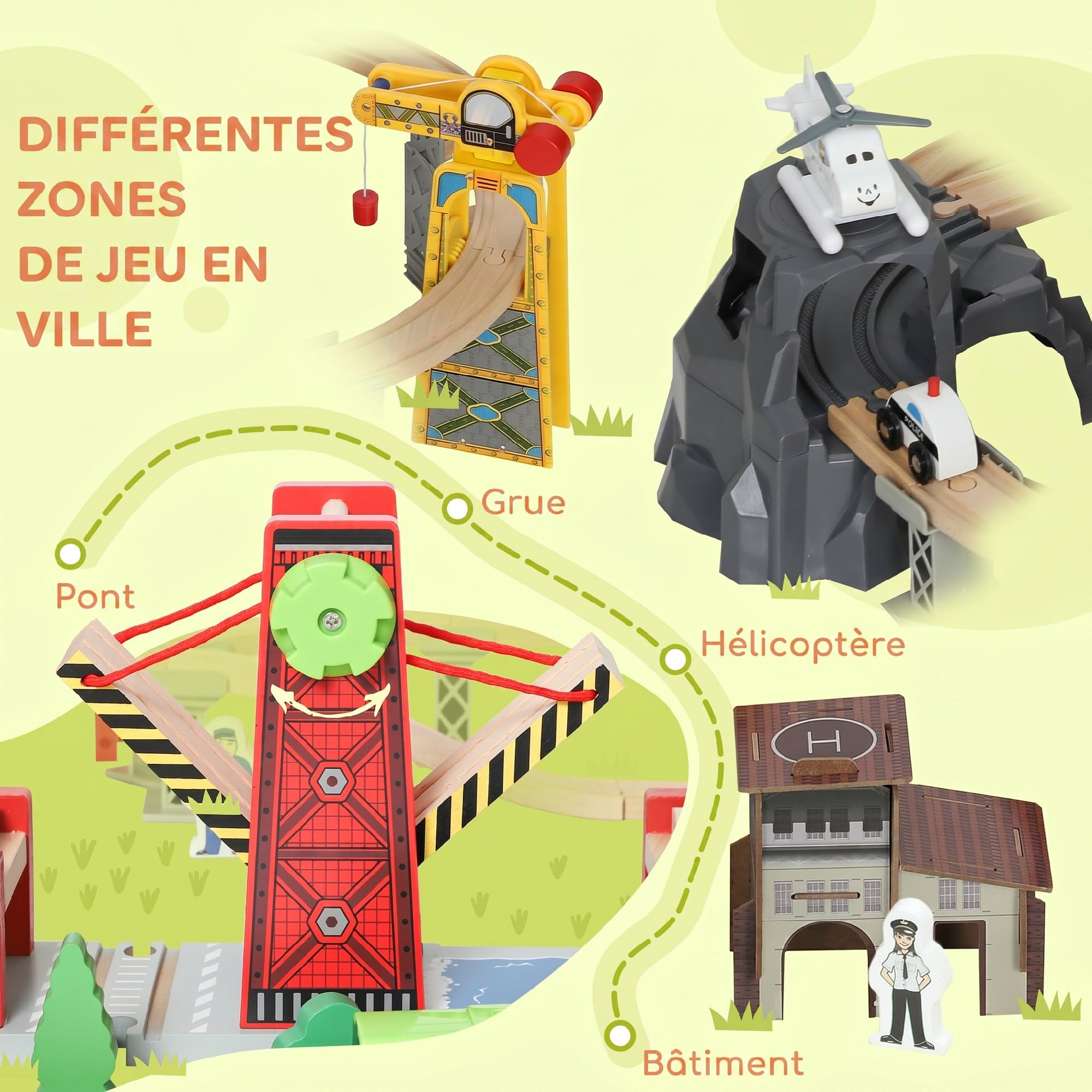 AIYAPLAY Tren de Madera Set 100 Piezas vía para niños 3+ años