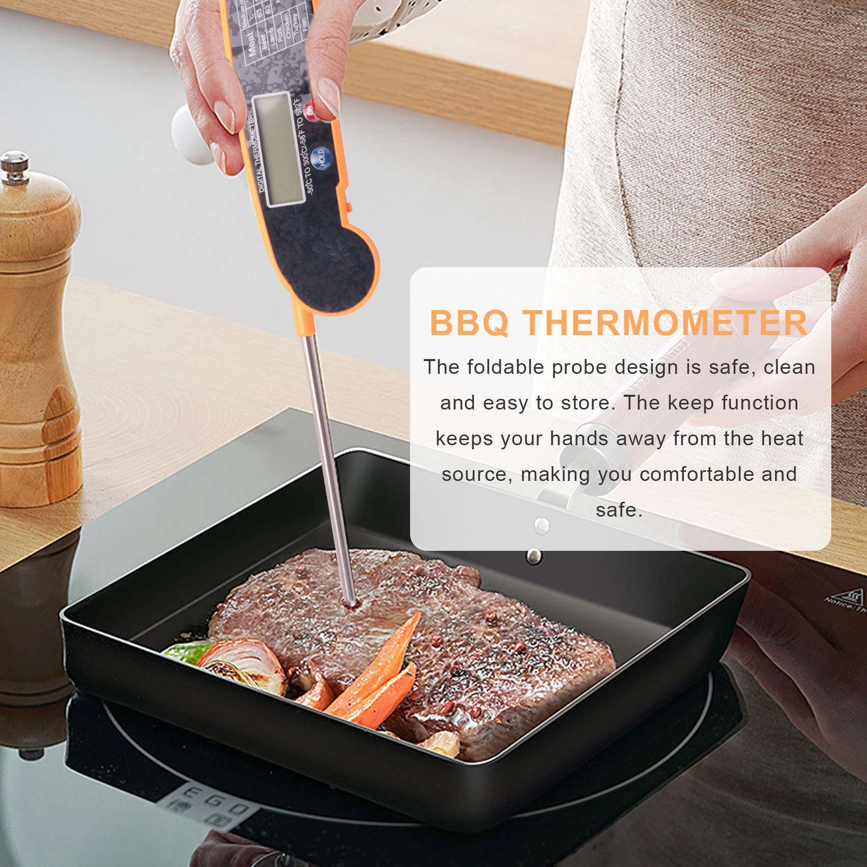 Jkjhbhged Digital Instant Read Meat Thermometer with Highly Accurate Temperature Probe, Electric for Kitchen Food Grilling Grill BBQ Smoker Liquids Fryer Hot Oil Frying