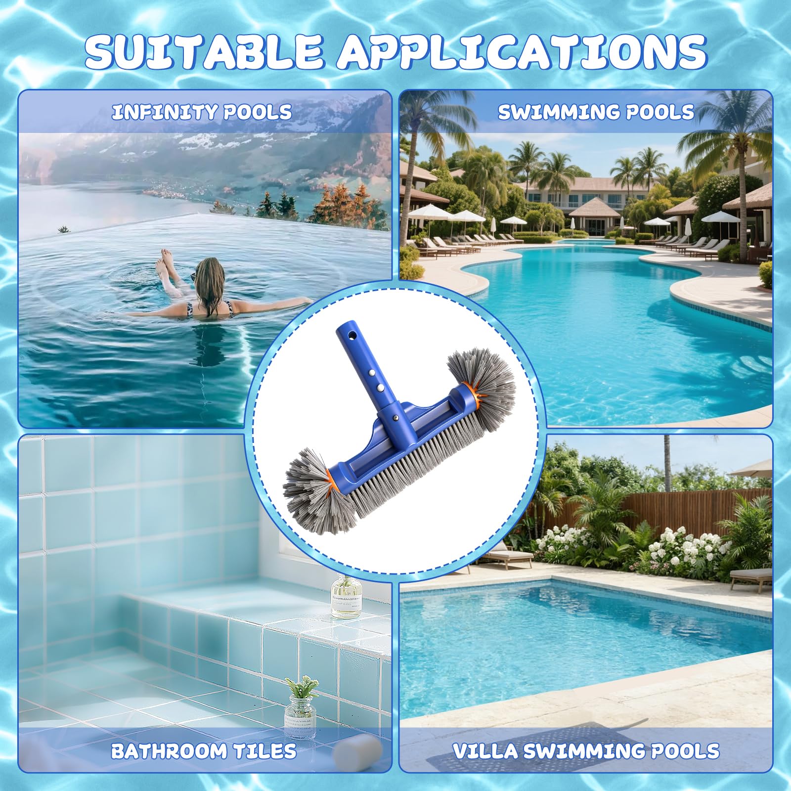 Brosse de nettoyage ronde 13″ pour piscine en film plastique