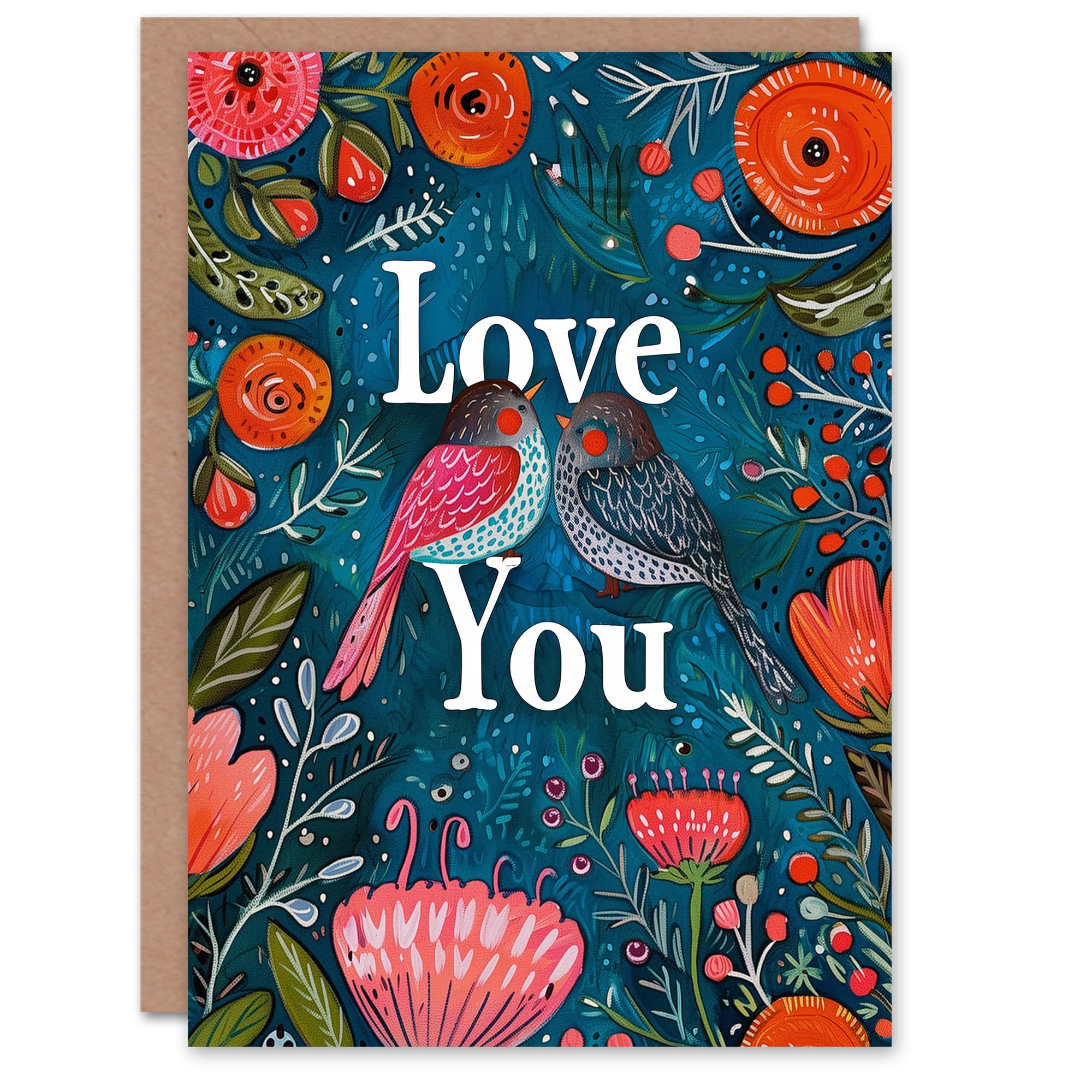 Artery8 Anniversary Card Love You Birds Flowers For Her Wife Partner - Blue