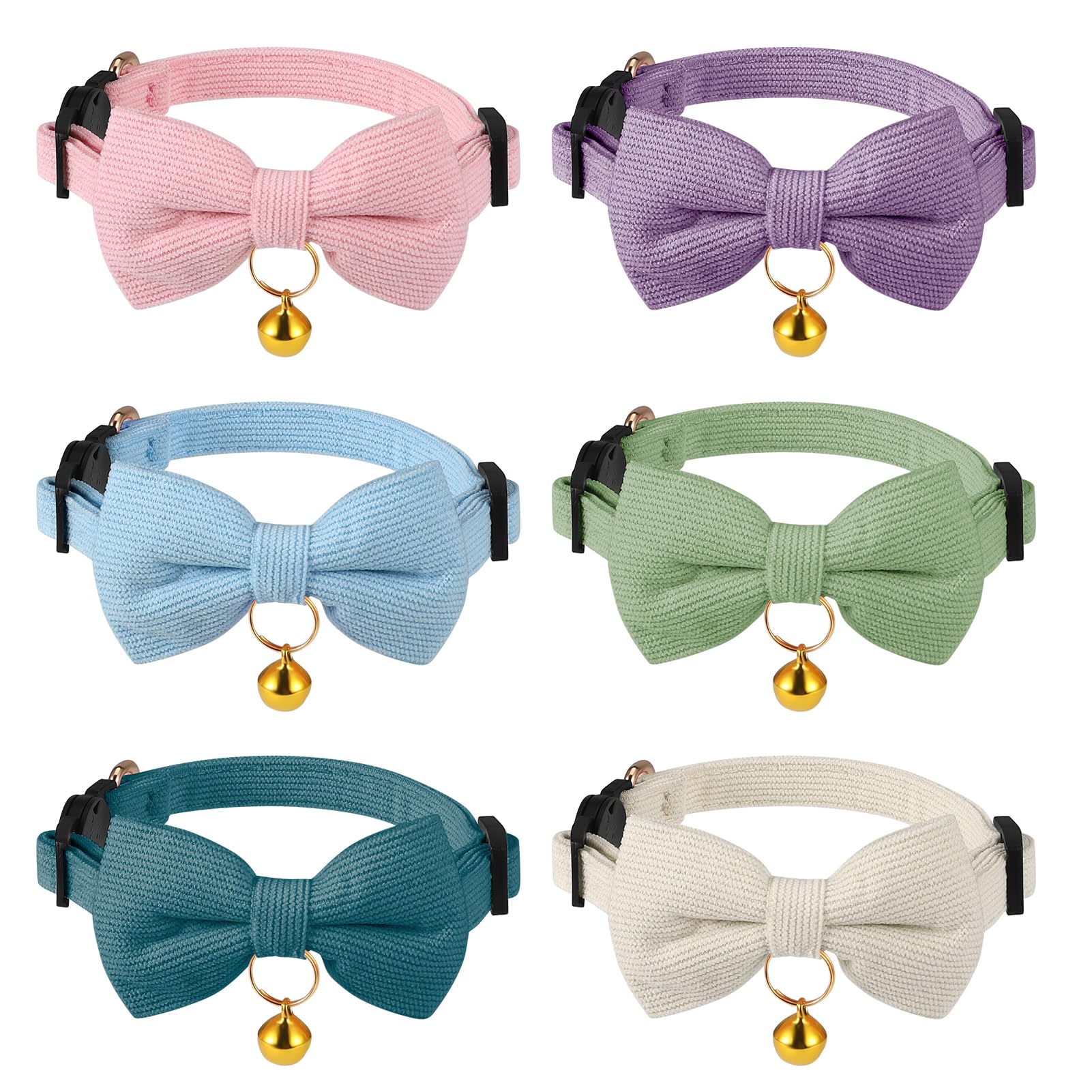 6 Pcs Cat Collars With Bell and Bow Tie, Velvet Lightweight Kitten Collars With Quick Release Buckle For Kitten And Cats