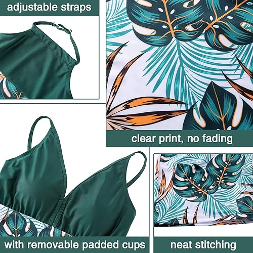 Miniatura 4 de Traje de baño familiar a juego para mamá y yo traje de baño de una pieza para parejas cuello en V estampado de hojas de palma ropa de playa