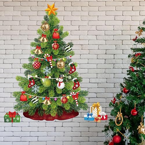 Miniatura 4 de Cholemy 41 calcomanías de pared de árbol de Navidad de 36 x 26.27 pulgadas, calcomanías de vinilo de decoración de Navidad, bolas de Navidad
