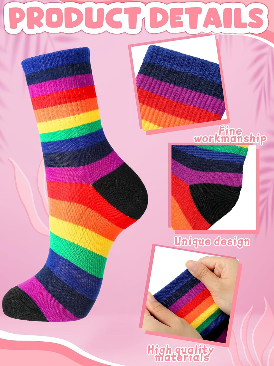 6 Pairs Crew Socks Striped Rainbow Athletic Novelty Pride Rainbow Ankle Sock Colorful LGBT Socks for Adults - Image 6
