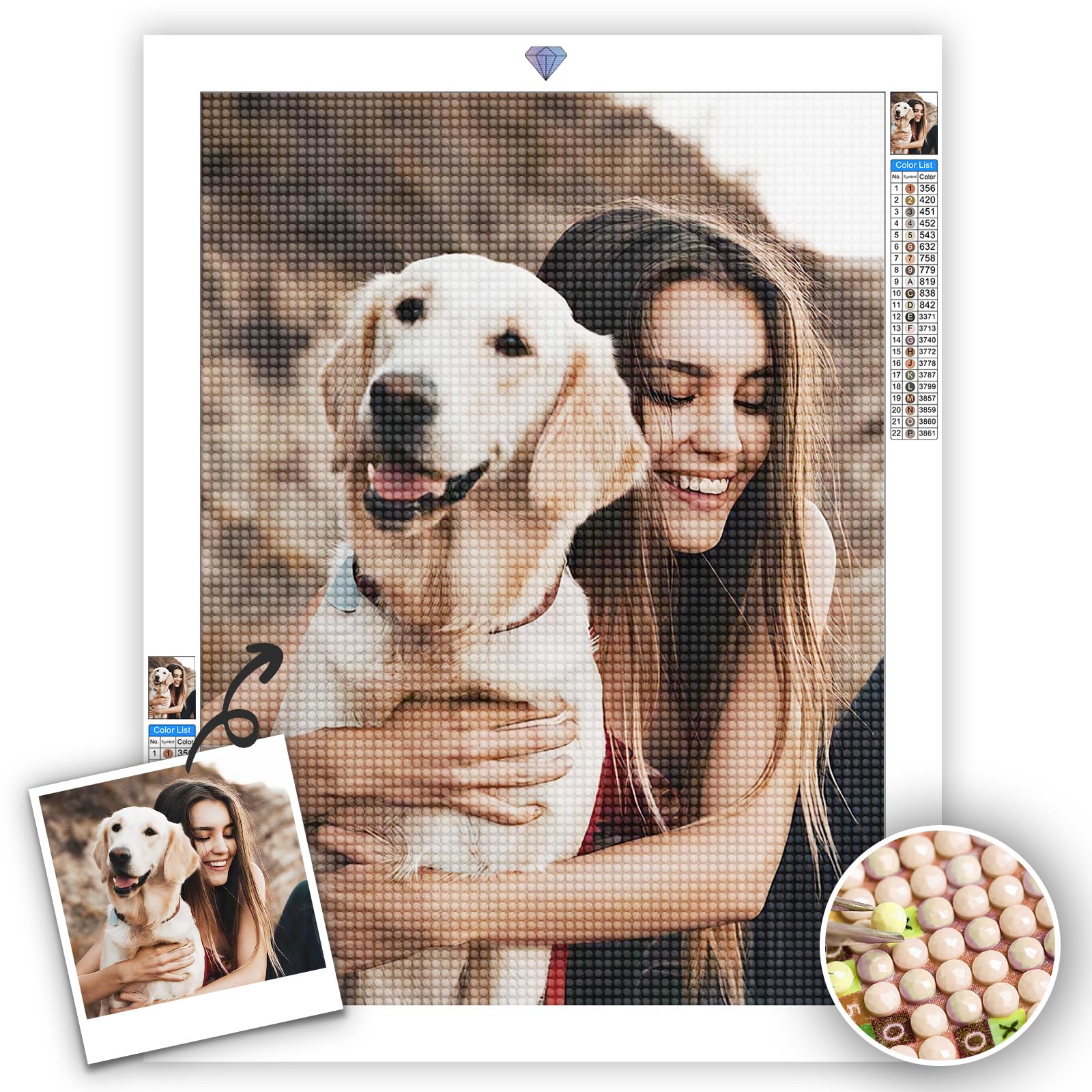 UM UPMALL Personalized Diamond Art -Custom Paint by Numbers Kit for Adults, 5d Diamond Art Painting, Custom Photo Gifts for Friends, Family, Loved Ones with Your Cherished Photo-40x40cm