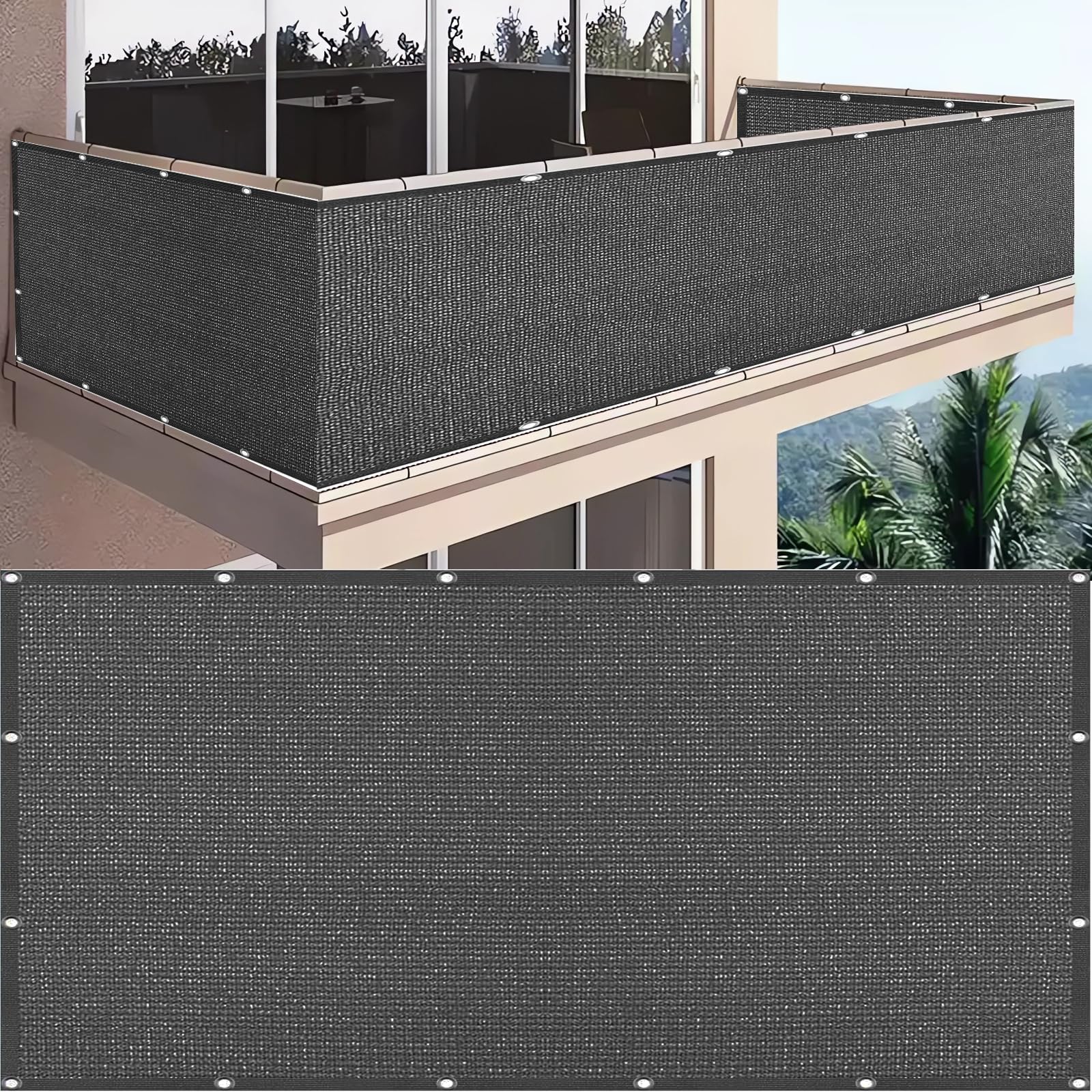 GJZQDKX Black Privacy Screen Netting 3.5m x 19m 180g/m² Weatherproof Balcony Cover Wind Protection for Garden Patio Sports Field - Eyelet Design