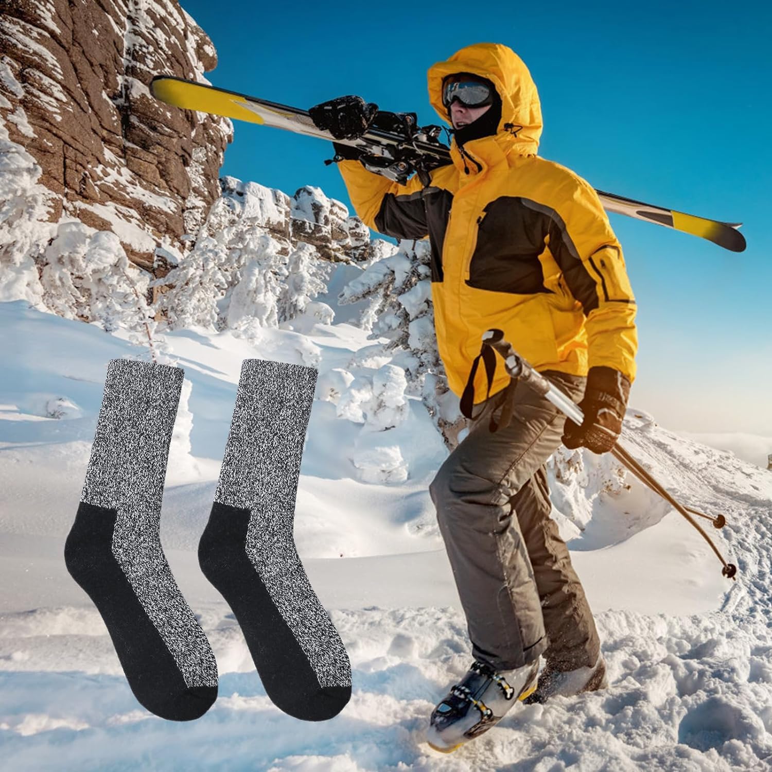 Justay Comf 2 Paia Calze Merino Uomo, Calzini in Lana Termiche e Lunghe Ideali per Escursioni, Trekking e Campeggio