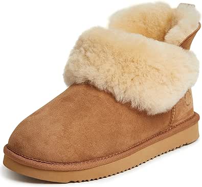 Dearfoams Women&#39;s Fireside Shearling Water Resistant Indoor/Outdoor Foldover Boot Slipper