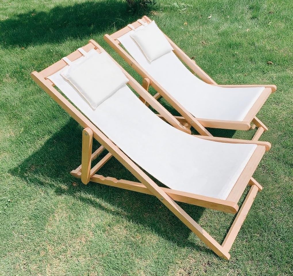 2 chaises Longues en Bois avec Toile réglable pour la Plage ou la Piscine