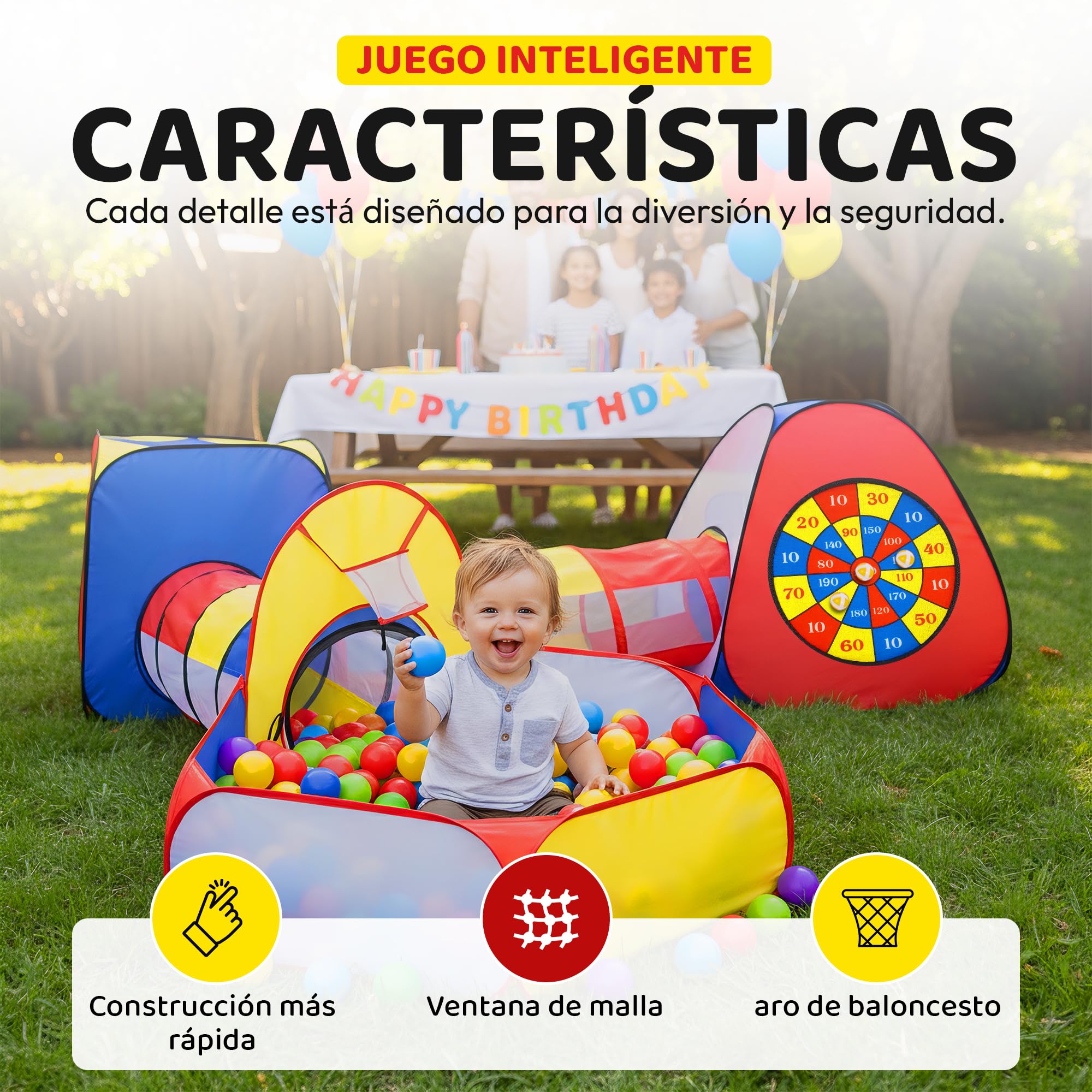 all Kids United® Tienda de campaña con túnel, Piscina de Bolas, túnel para Gatear y más (sin Bolas) XXL playland casa de Juegos Pop-up de 5 Piezas con Bolsa