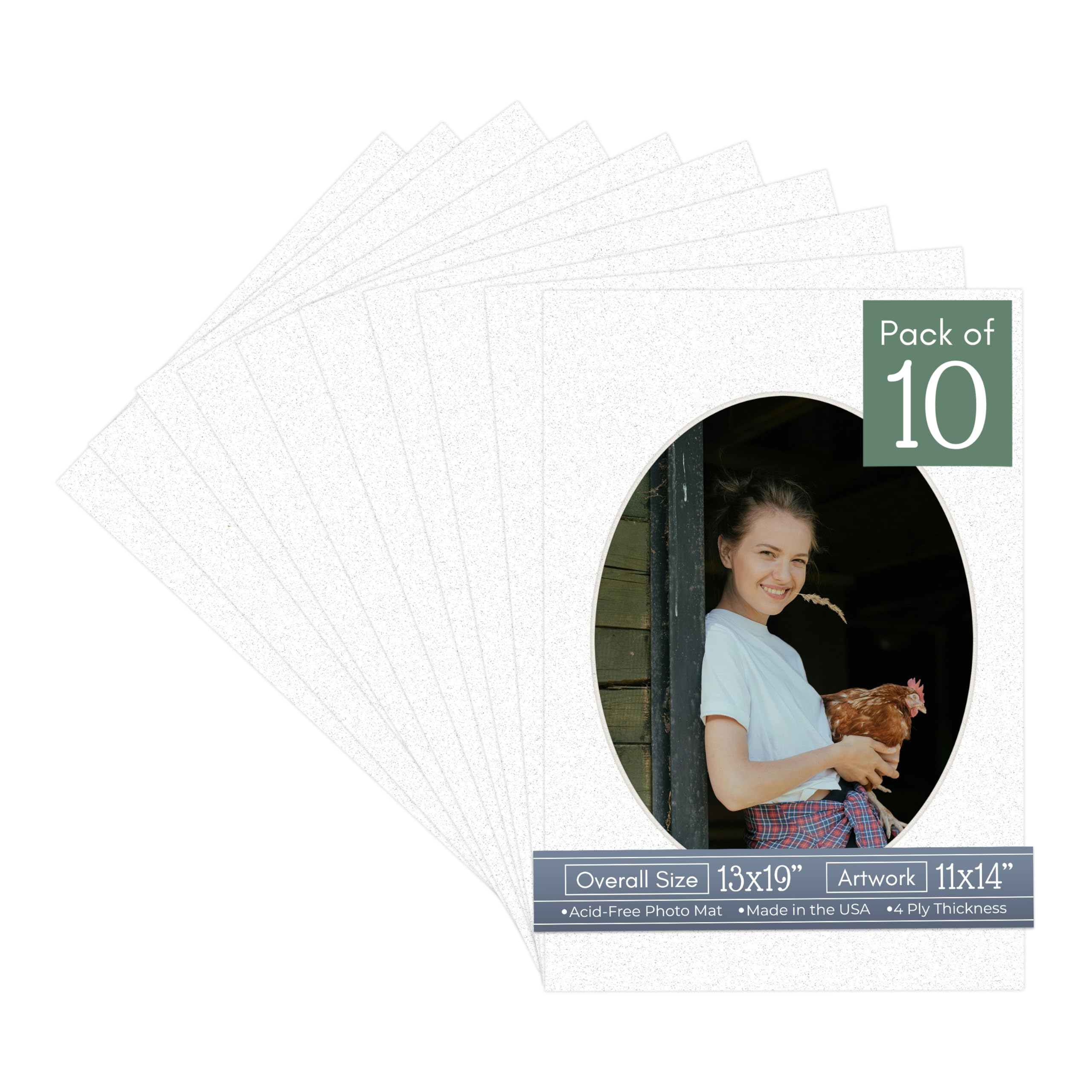 CountryArtHouse Oyster Shell White Acid Free 13x19 Oval Picture Frame Mat with White Core Bevel Cut for 11x14 Pictures - Fits 13x19 Frame - Pack of 10 Matboards-image-38